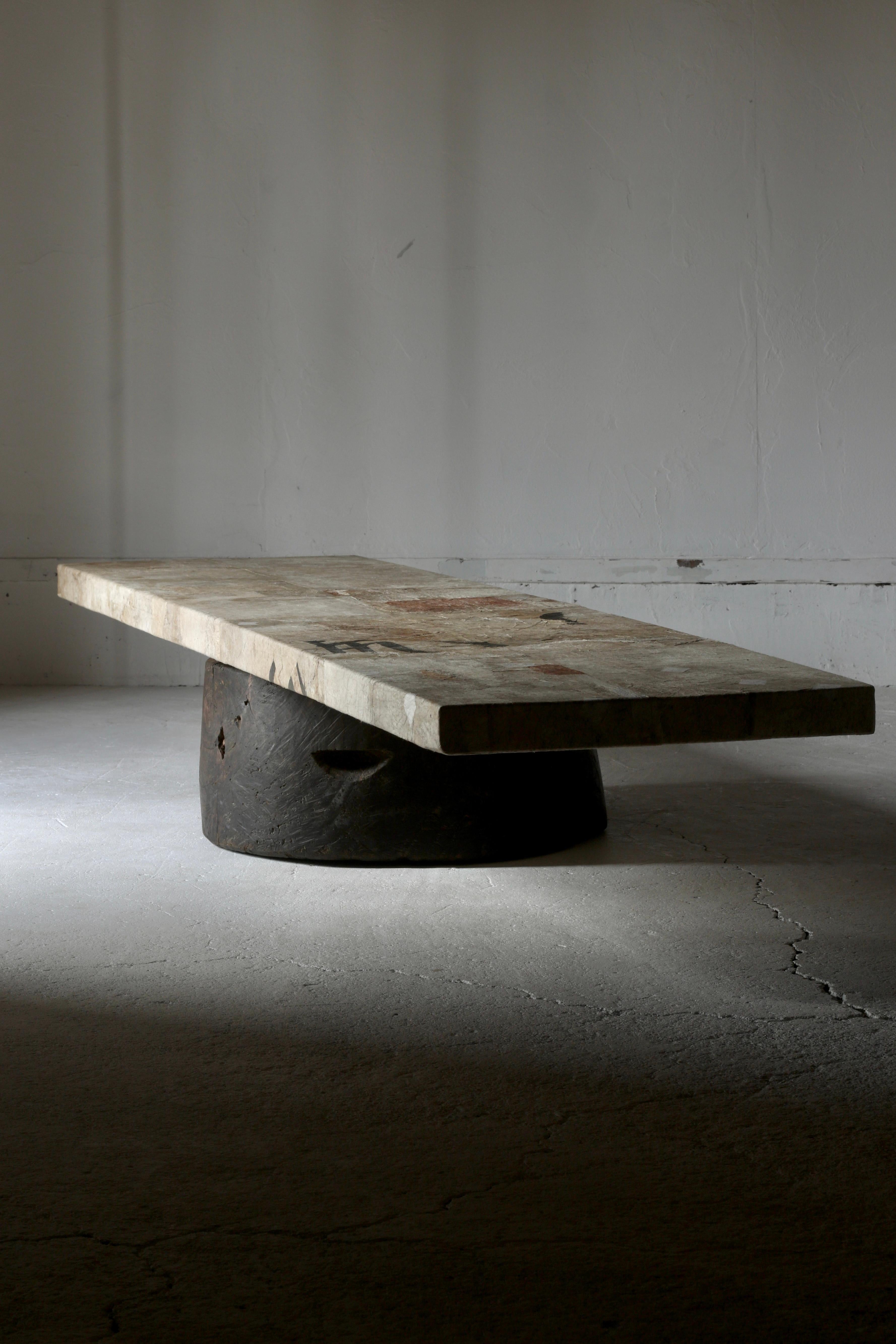 Large Low Table with Japanese Antique Paper Pasted / Coffee Table / Wabi-Sabi 13