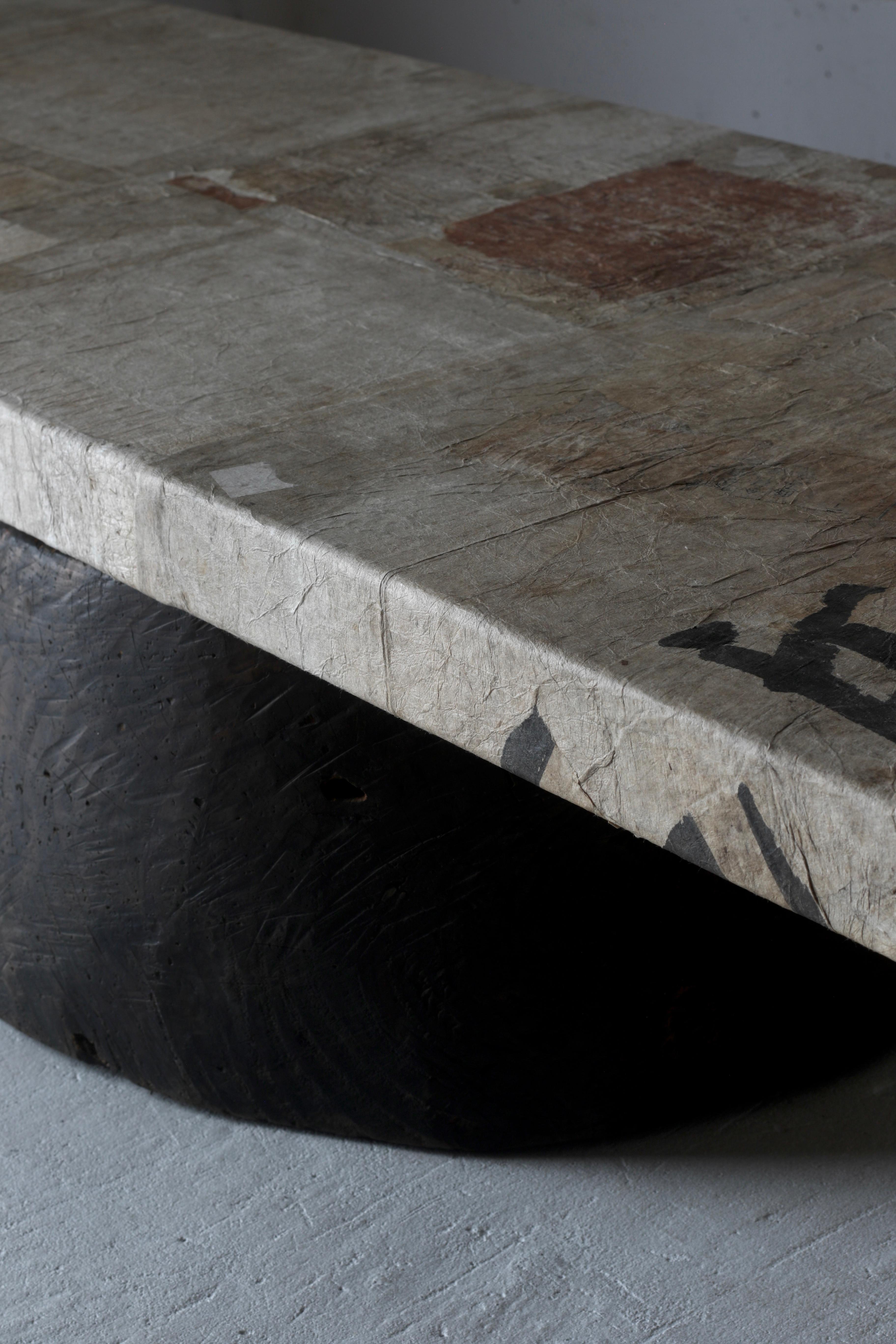 Large Low Table with Japanese Antique Paper Pasted / Coffee Table / Wabi-Sabi In Good Condition In Iwate-gun Shizukuishi-cho, Iwate Prefecture