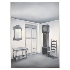 Large Lowell Blair Nesbitt "Bartram House" Painting, Black & White Tonal