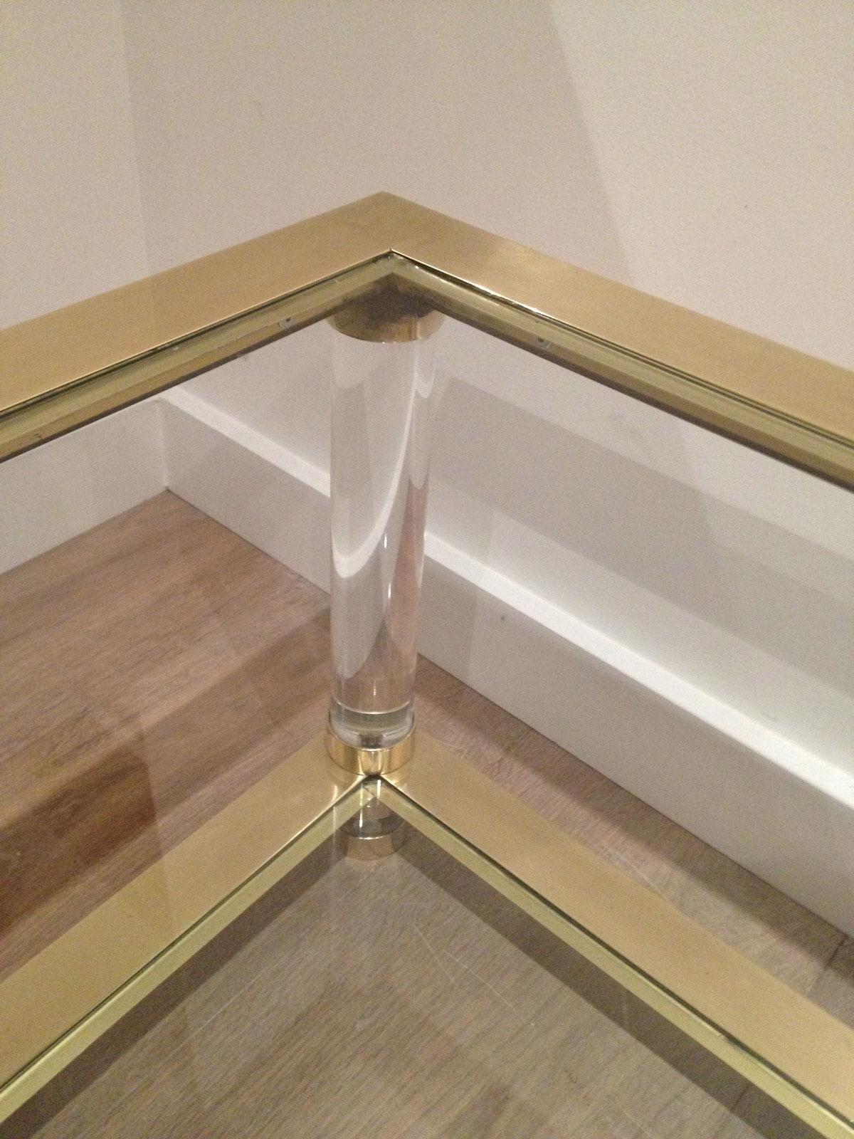 Large lucite and brass coffee table. French work. Circa 1970 4