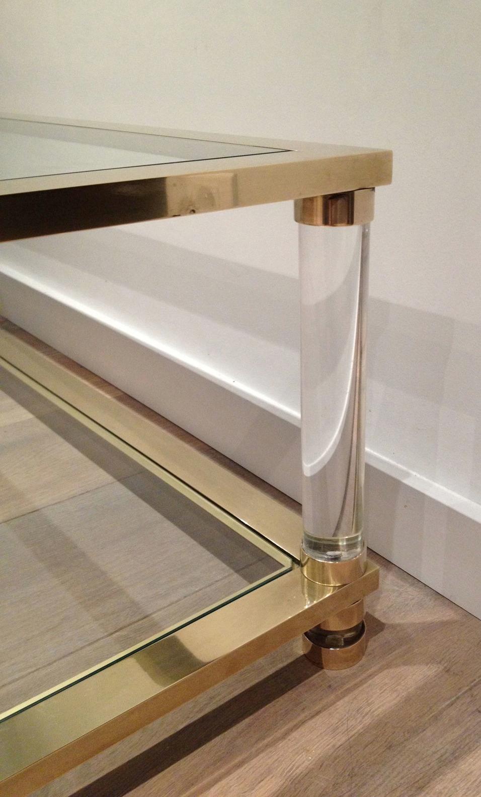 Large lucite and brass coffee table. French work. Circa 1970 5