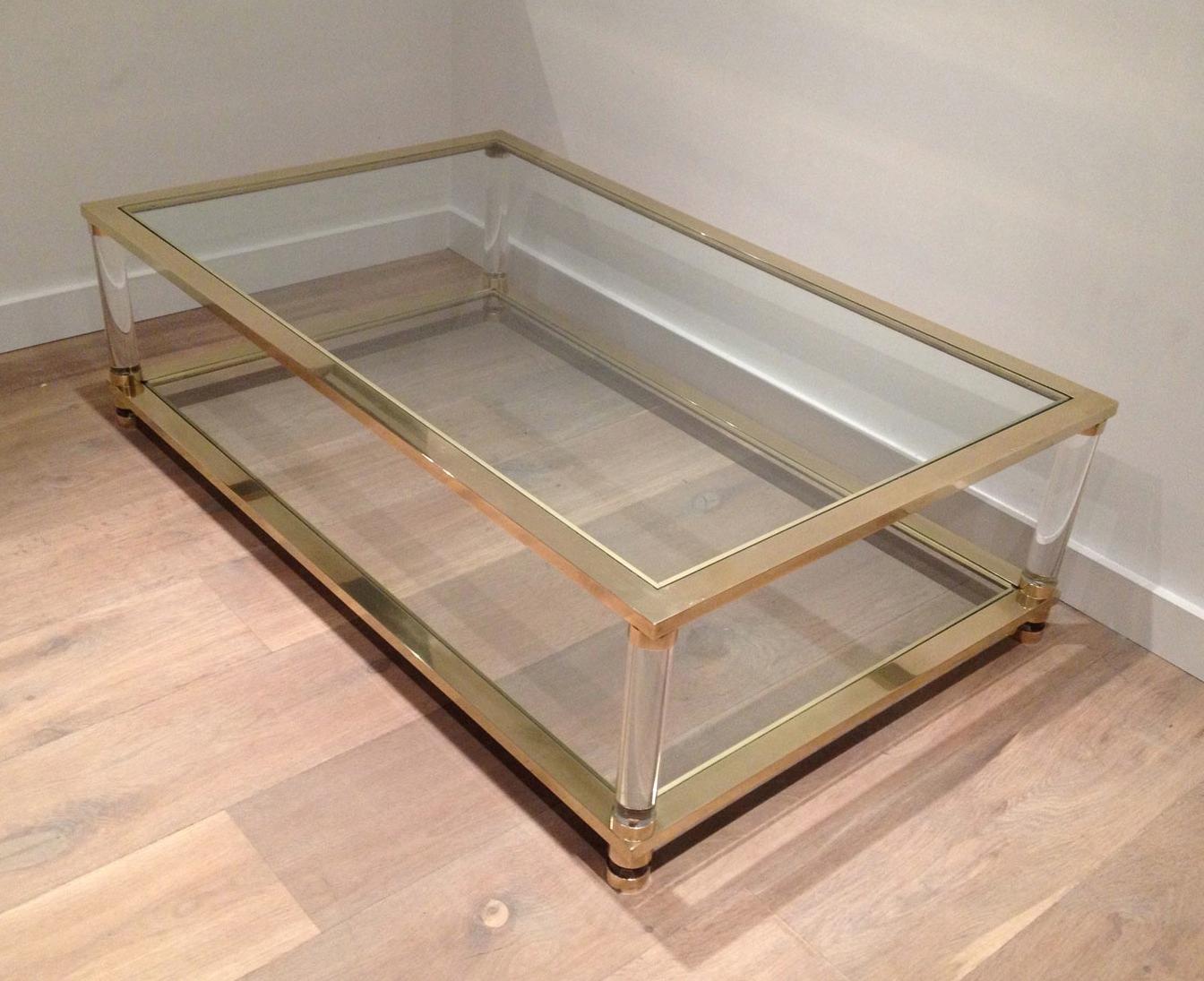 Large lucite and brass coffee table. French work. Circa 1970 6