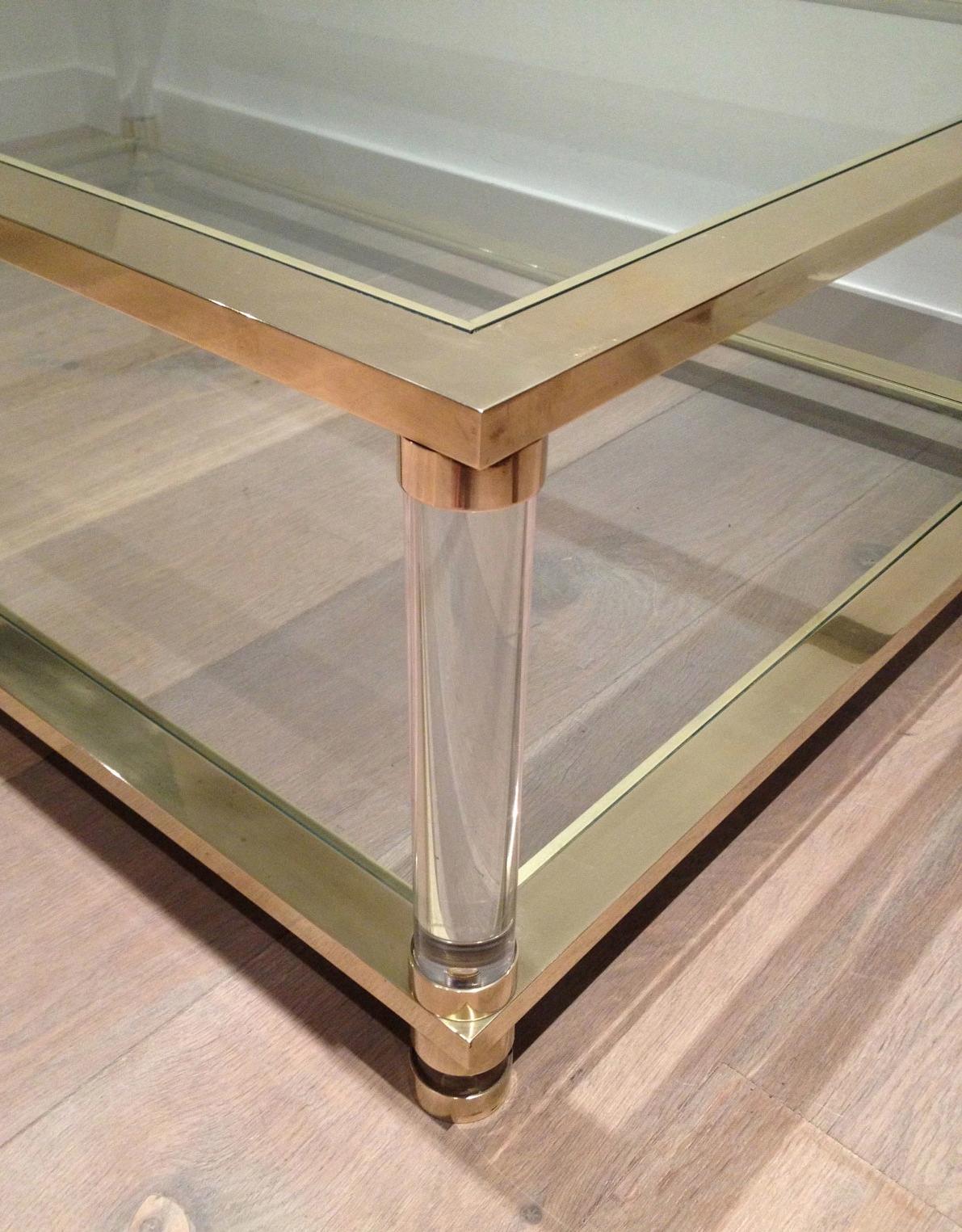 Large lucite and brass coffee table. French work. Circa 1970 1