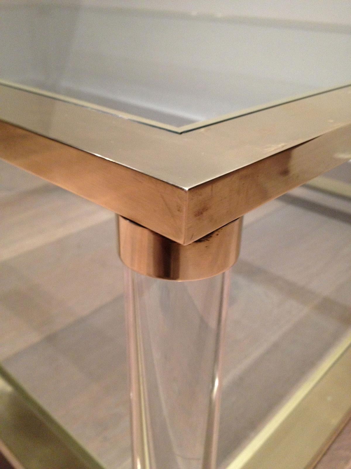 Large lucite and brass coffee table. French work. Circa 1970 2