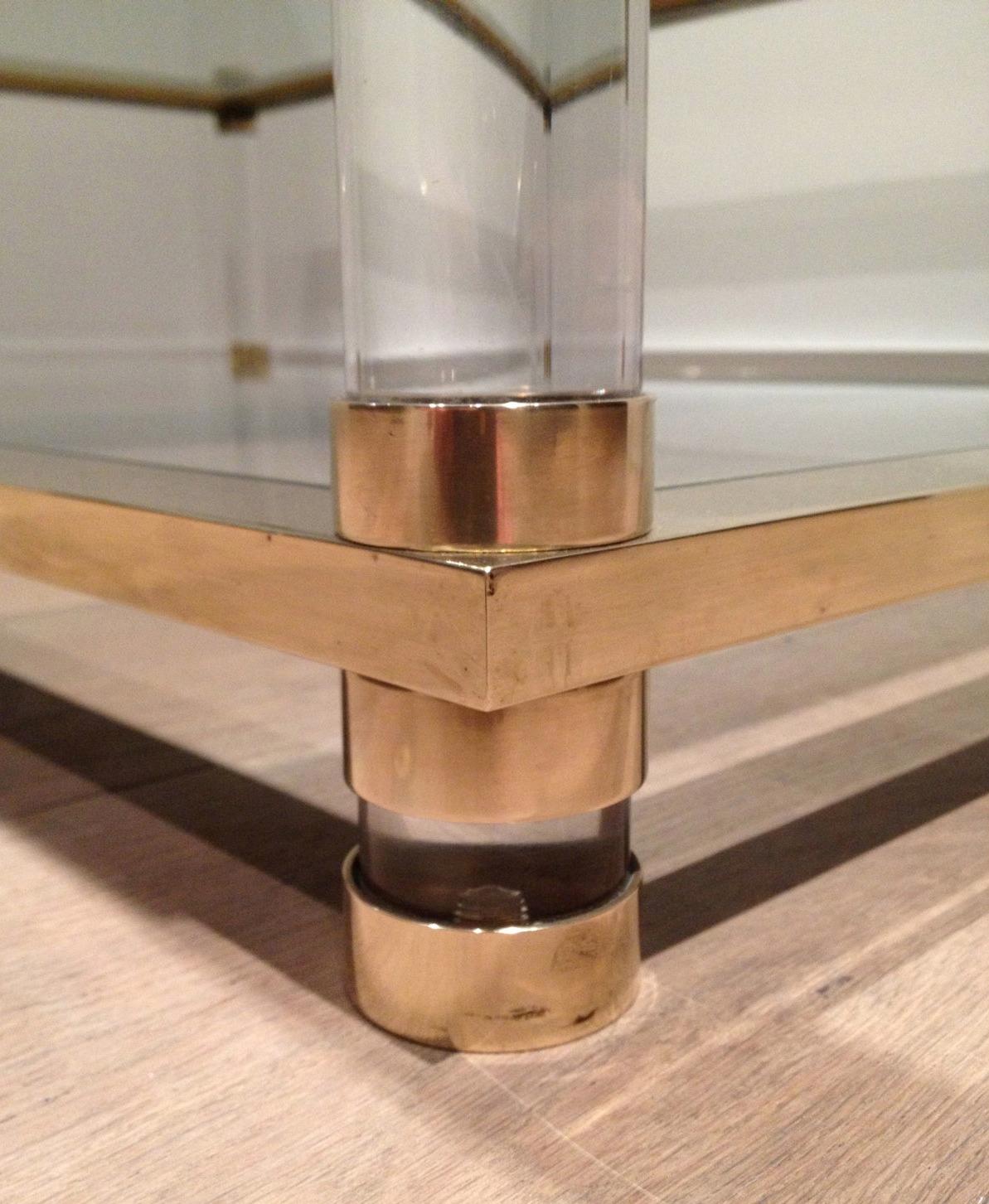 Large lucite and brass coffee table. French work. Circa 1970 3