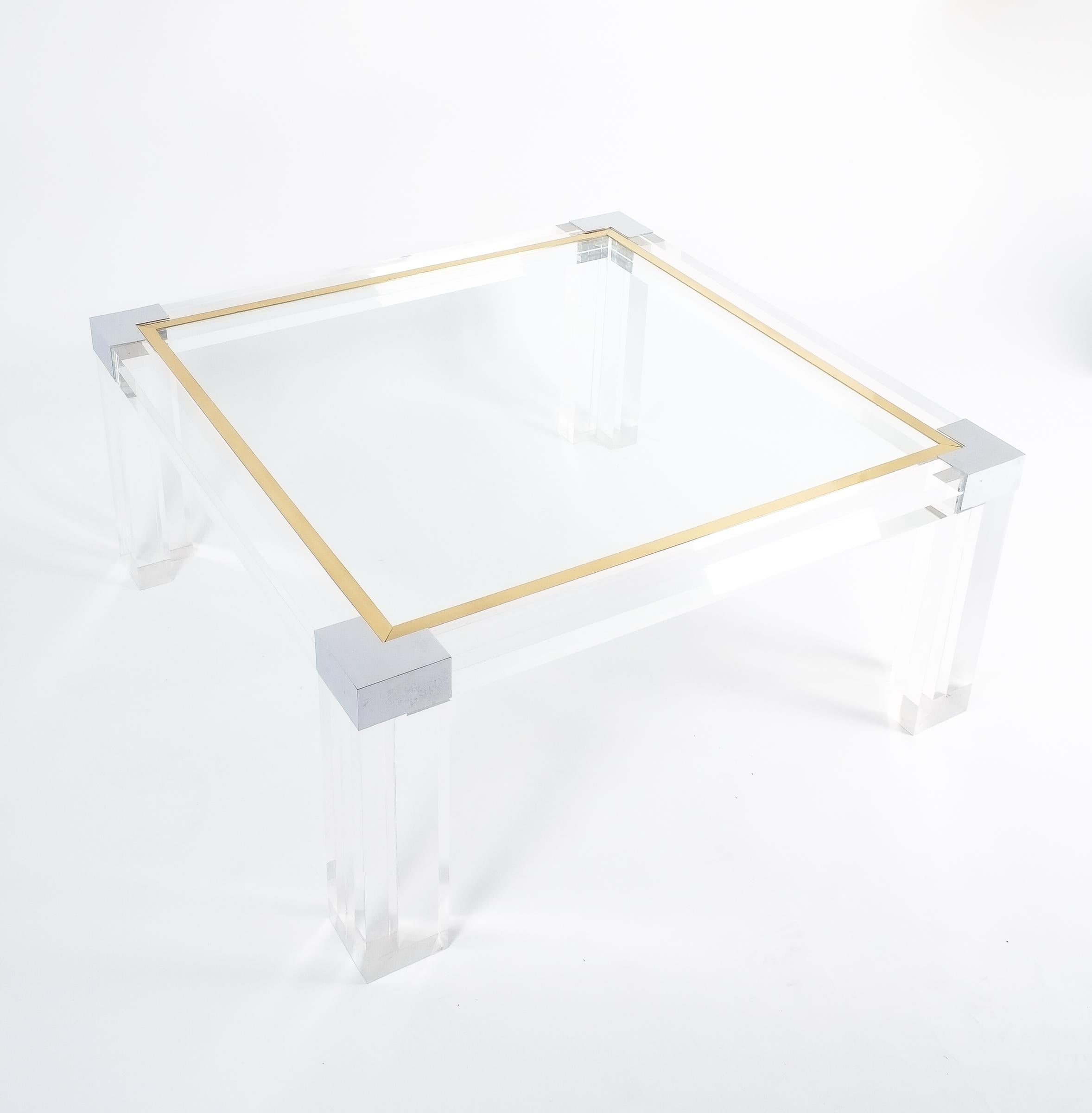 Large Lucite and Brass Coffee Table Style Charles Hollis Jones 3