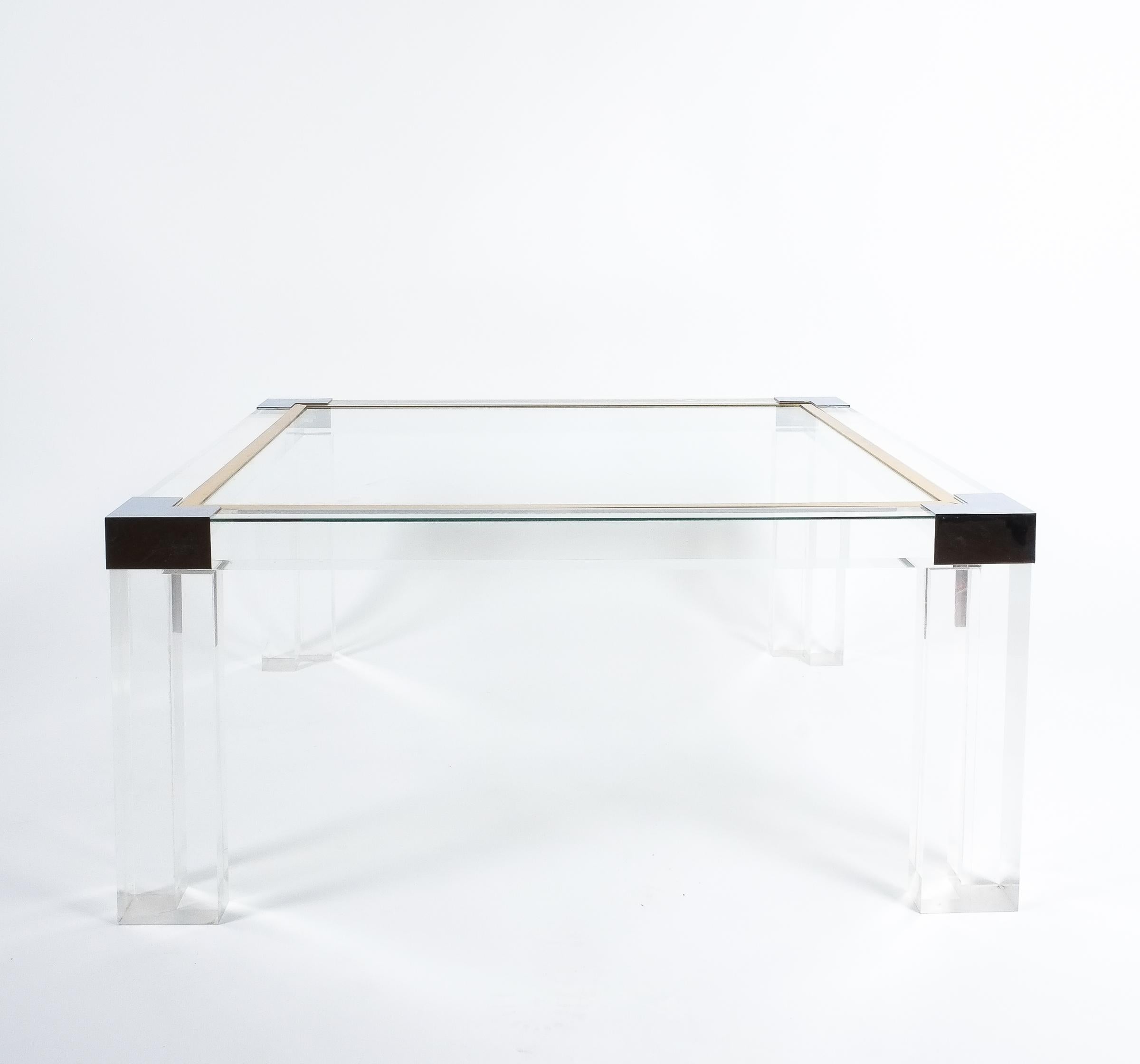 Large Lucite and Brass Coffee Table Style Charles Hollis Jones 1