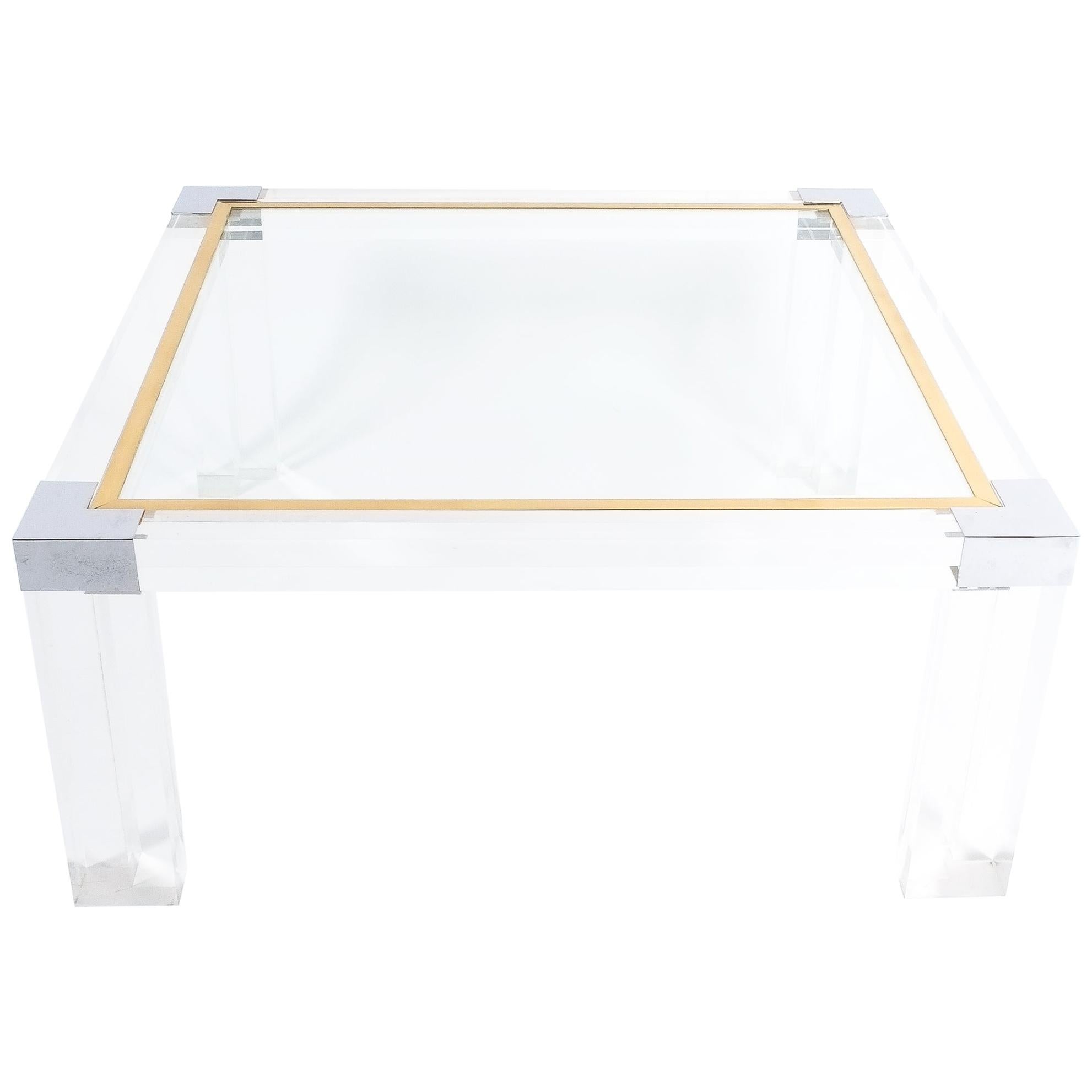 Large Lucite and Brass Coffee Table Style Charles Hollis Jones