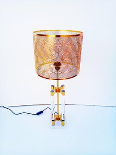 Large Lucite and Brass Table Lamp, Italy, 1970s