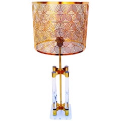 Large Lucite and Brass Table Lamp, Italy, 1970s