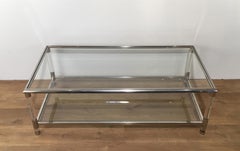 Large Lucite and Chrome 2 Tiers Coffee Table, French, circa 1970