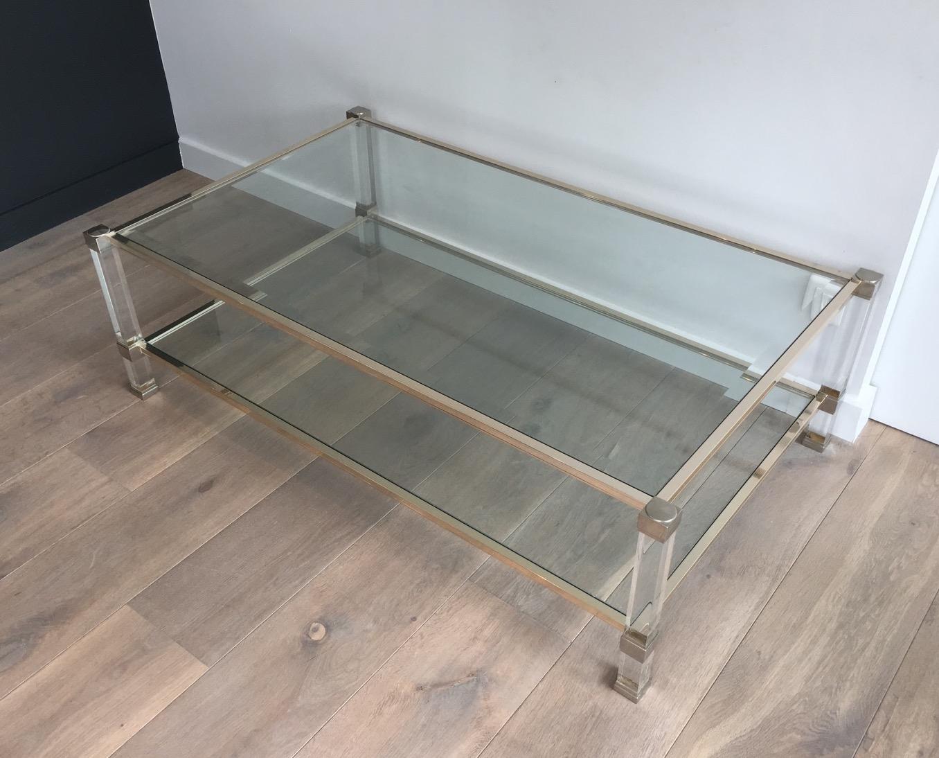 Large Lucite and Chrome Coffee Table, French by Pierre Vandel, circa 1970 For Sale 5