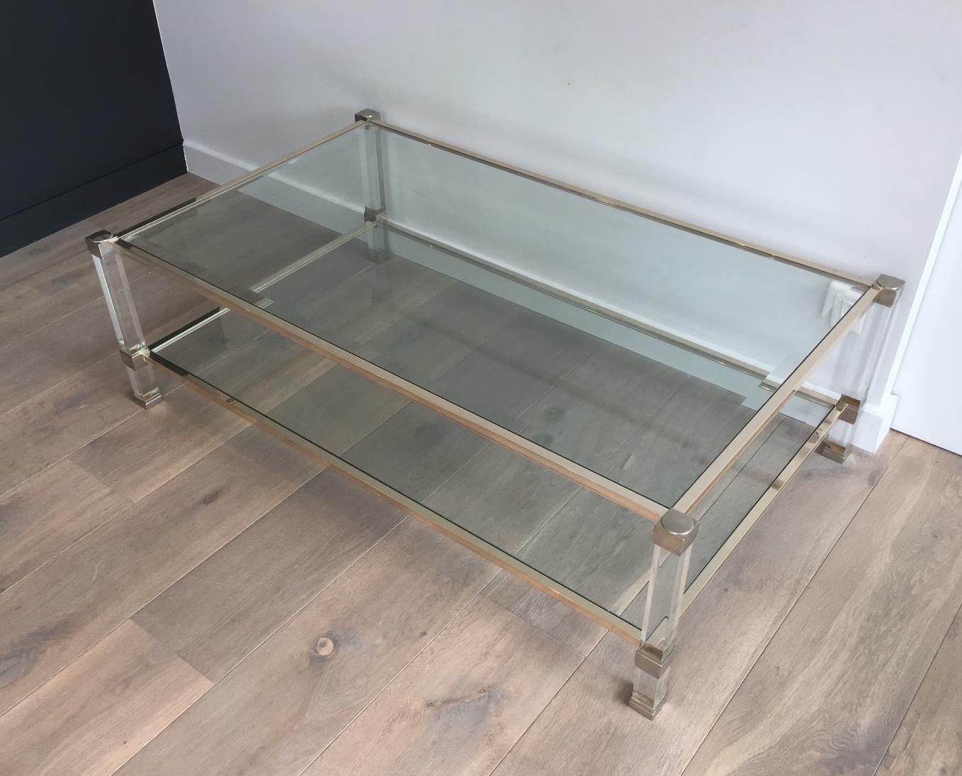 Large Lucite and Chrome Coffee Table, French by Pierre Vandel, circa 1970 4
