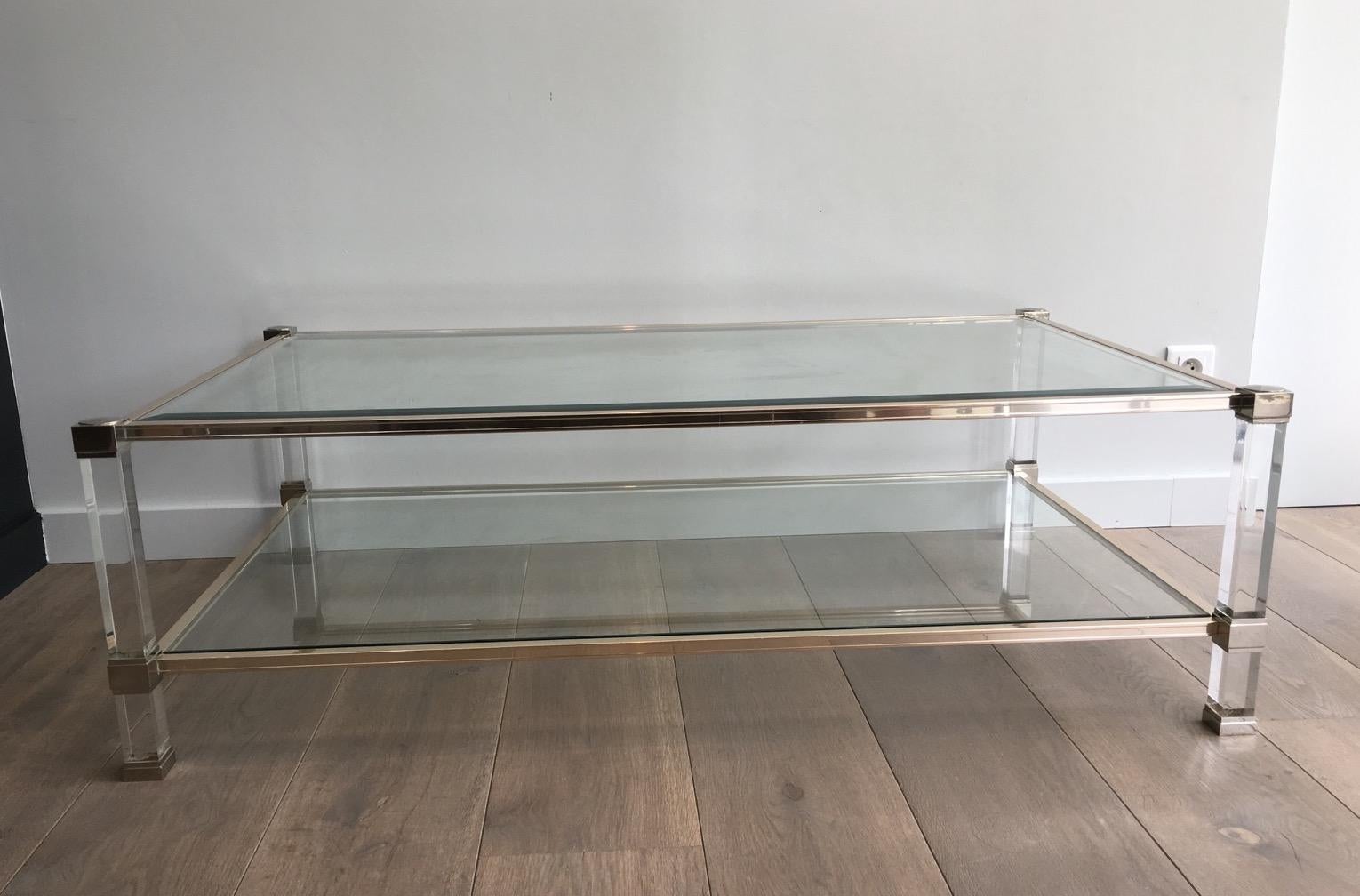 Large Lucite and Chrome Coffee Table, French by Pierre Vandel, circa 1970 For Sale 6