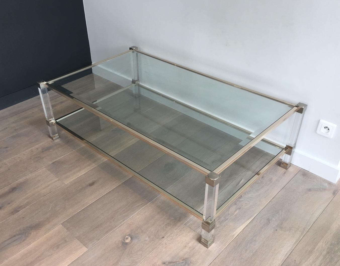 Large Lucite and Chrome Coffee Table, French by Pierre Vandel, circa 1970 For Sale 7