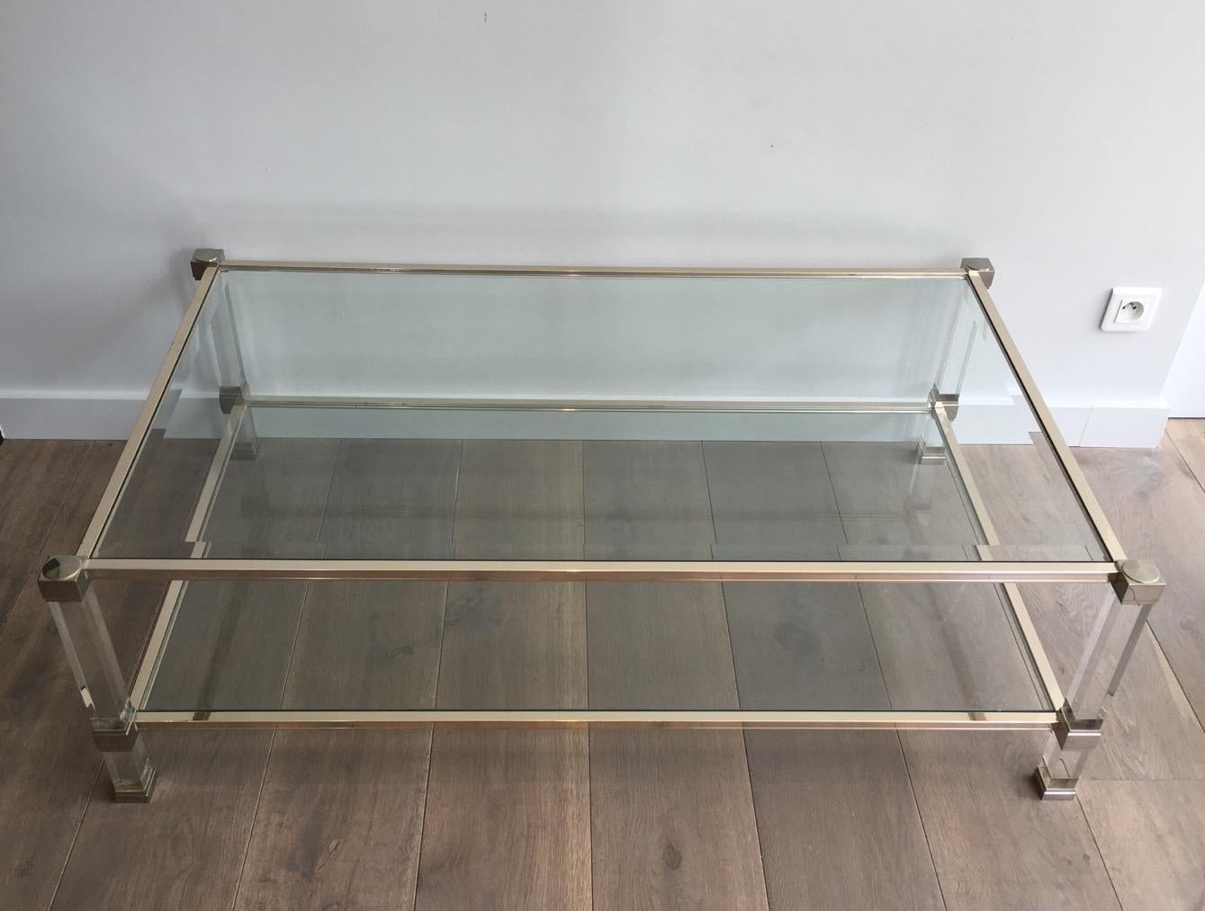 Large Lucite and chrome coffee table. French. Circa 1970.