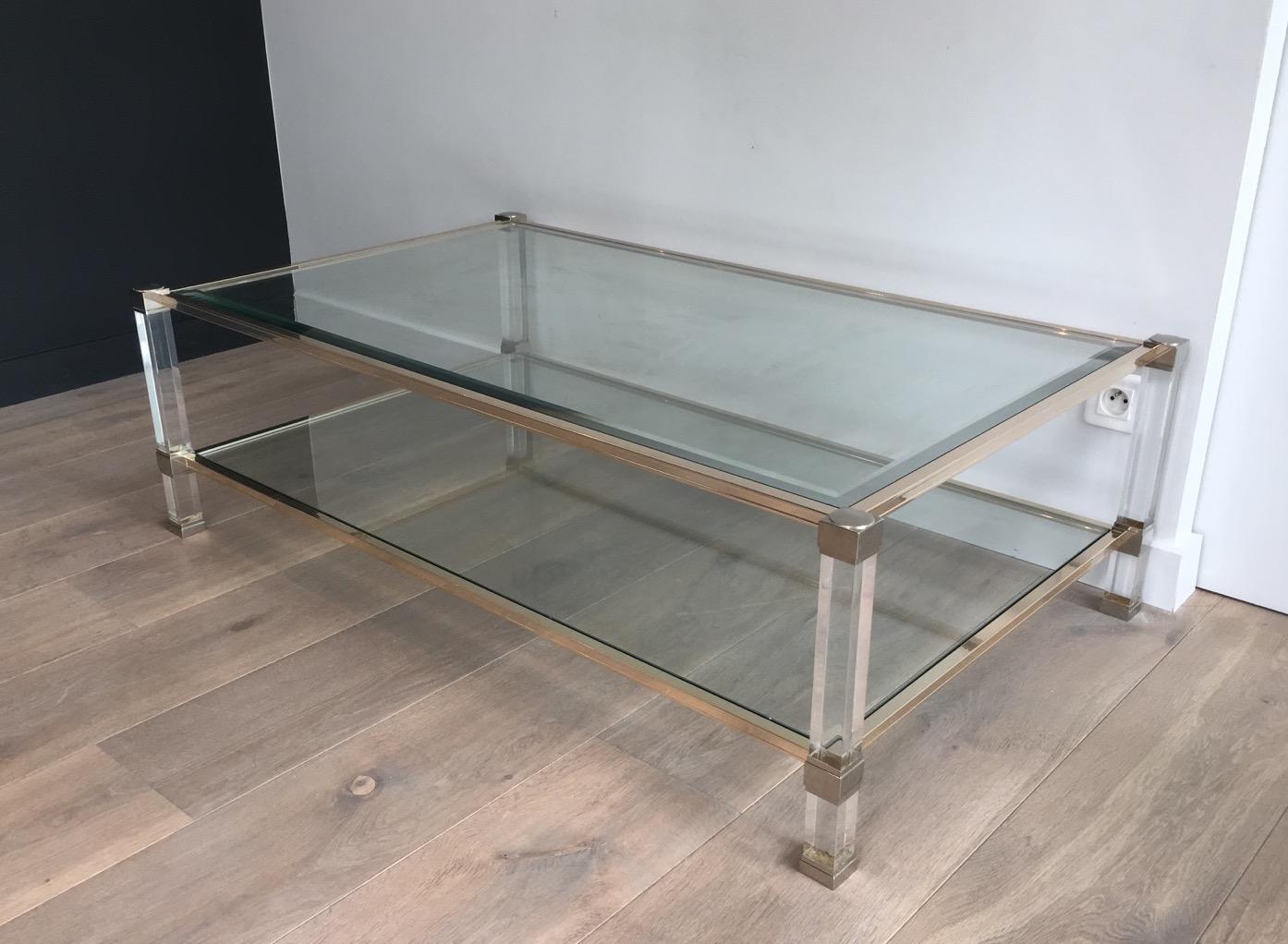 Mid-Century Modern Large Lucite and Chrome Coffee Table, French by Pierre Vandel, circa 1970 For Sale