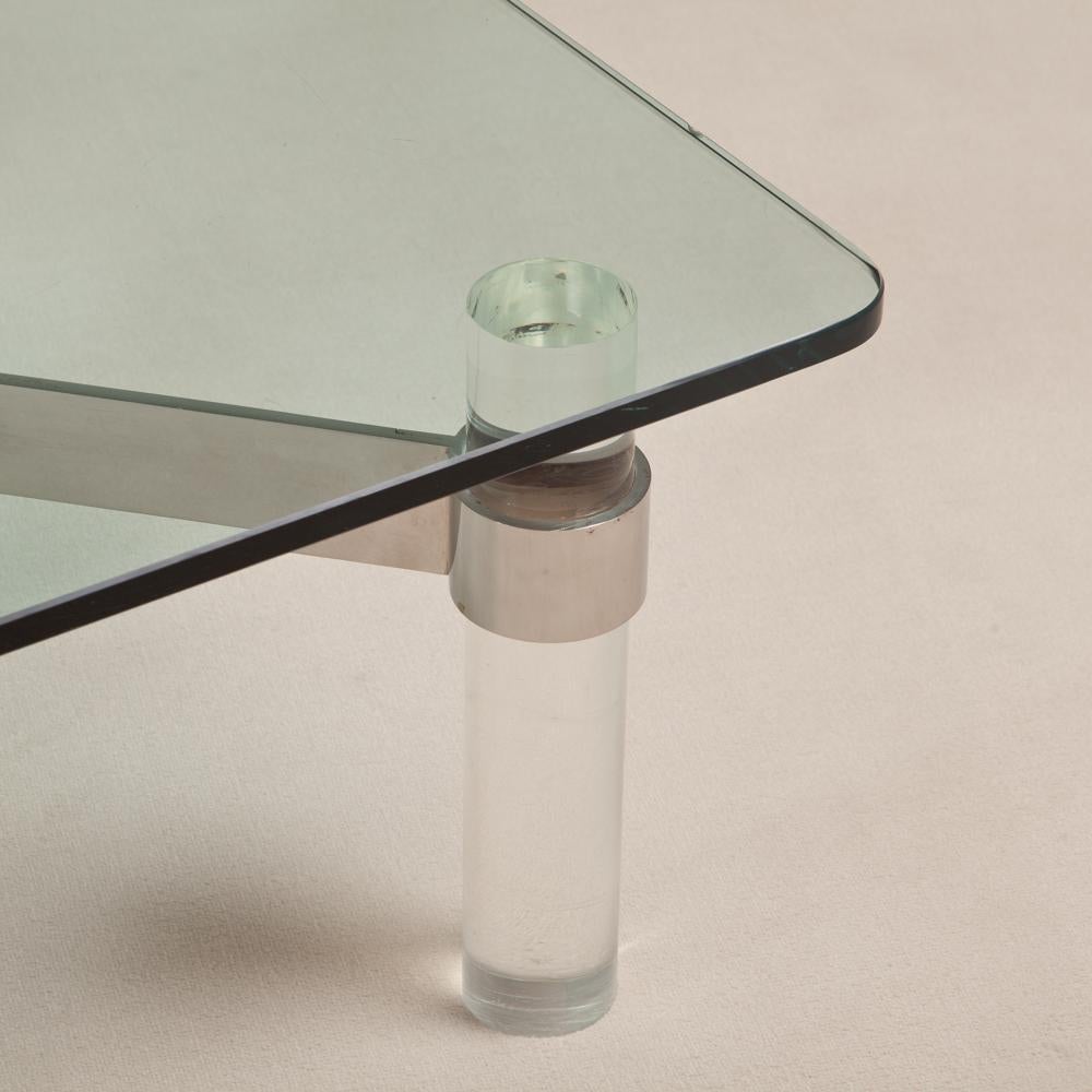 Mid-Century Modern Large Lucite and Chromium Steel Based Coffee Table, 1970s