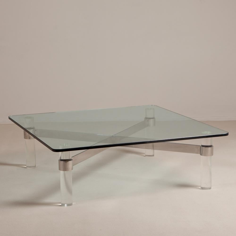 Large Lucite and Chromium Steel Based Coffee Table, 1970s In Fair Condition For Sale In London, GB