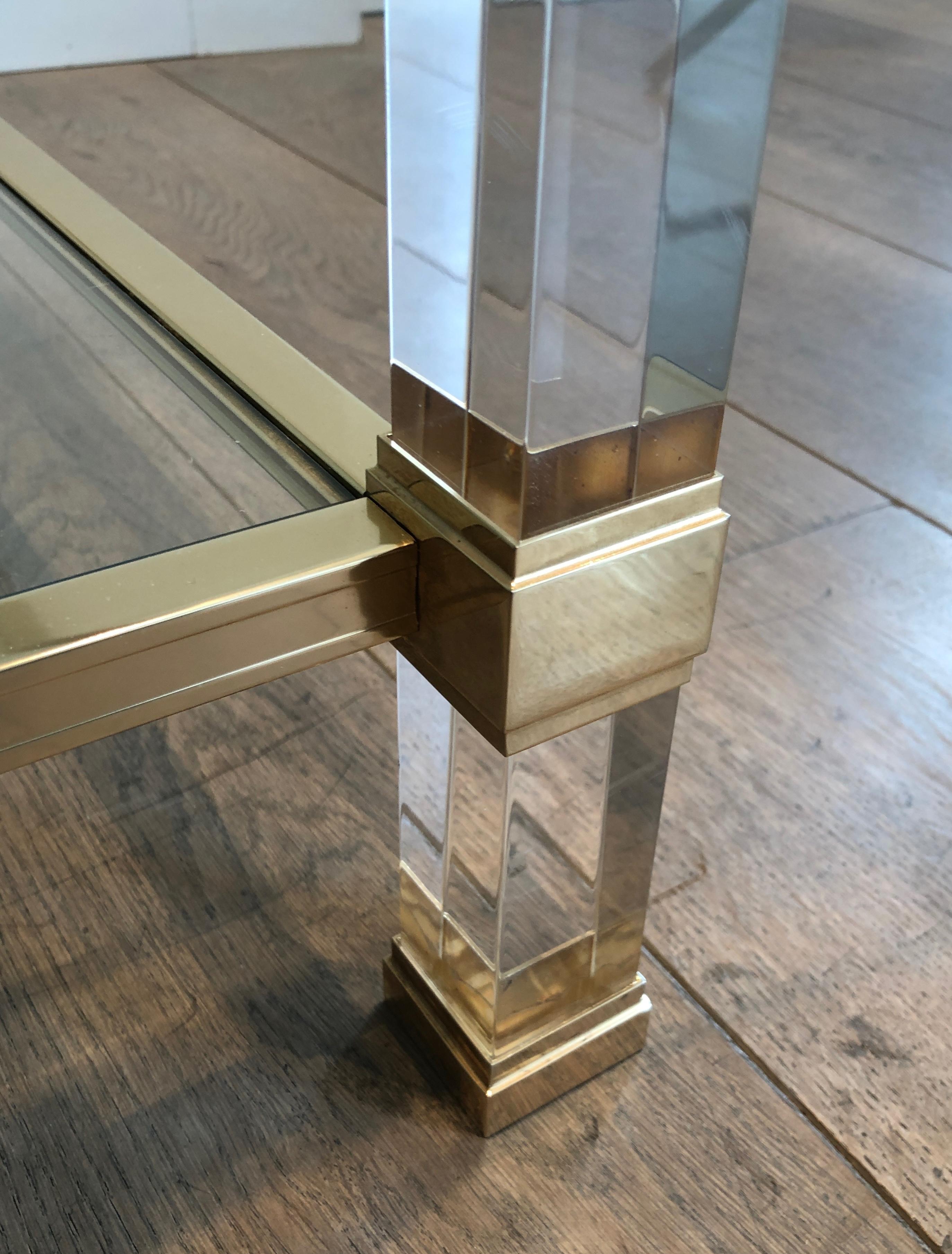 Large Lucite and Gilt Metal Coffee Table by Pierre Vandel 6