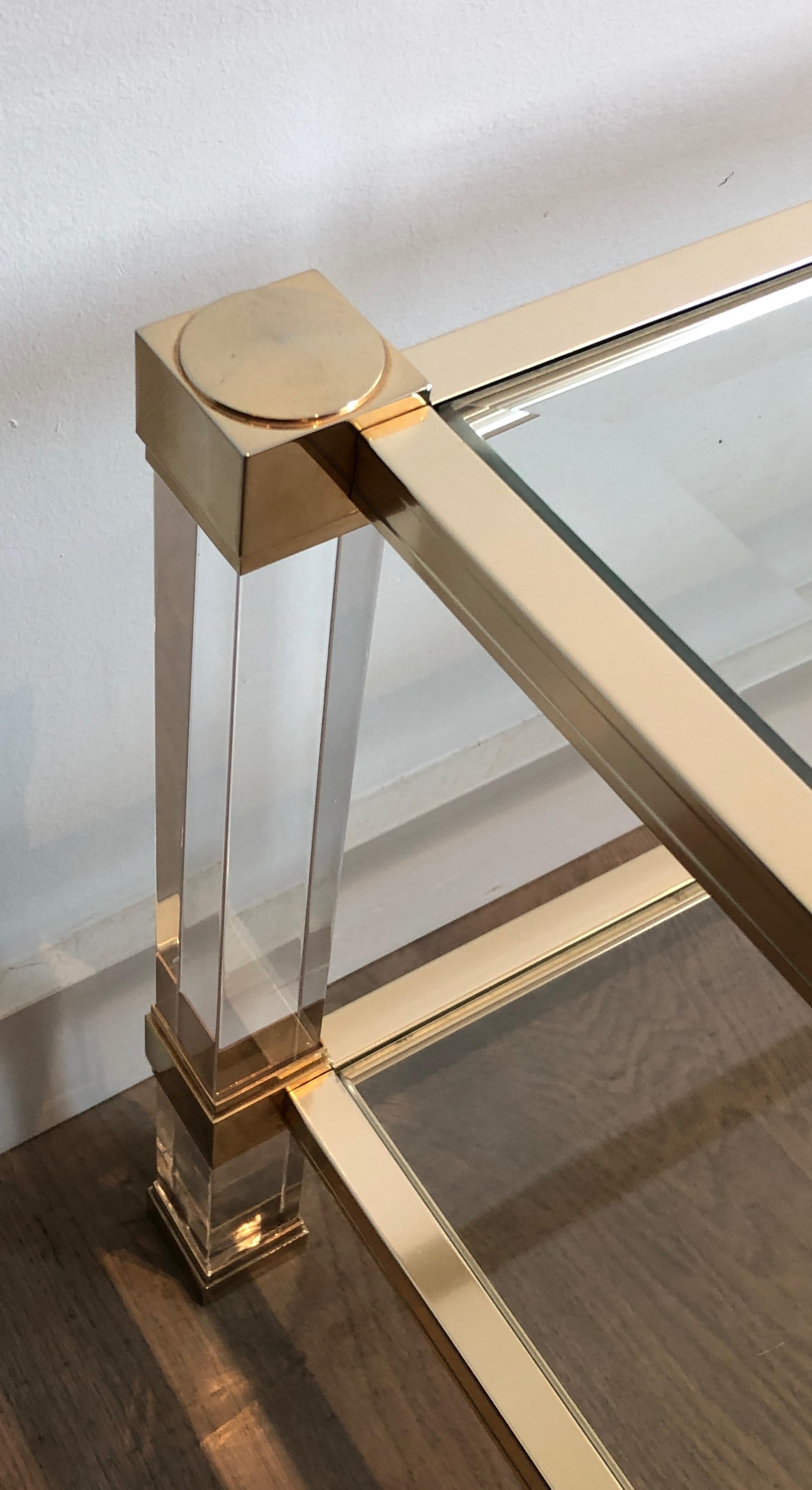 Large Lucite and Gilt Metal Coffee Table by Pierre Vandel 8