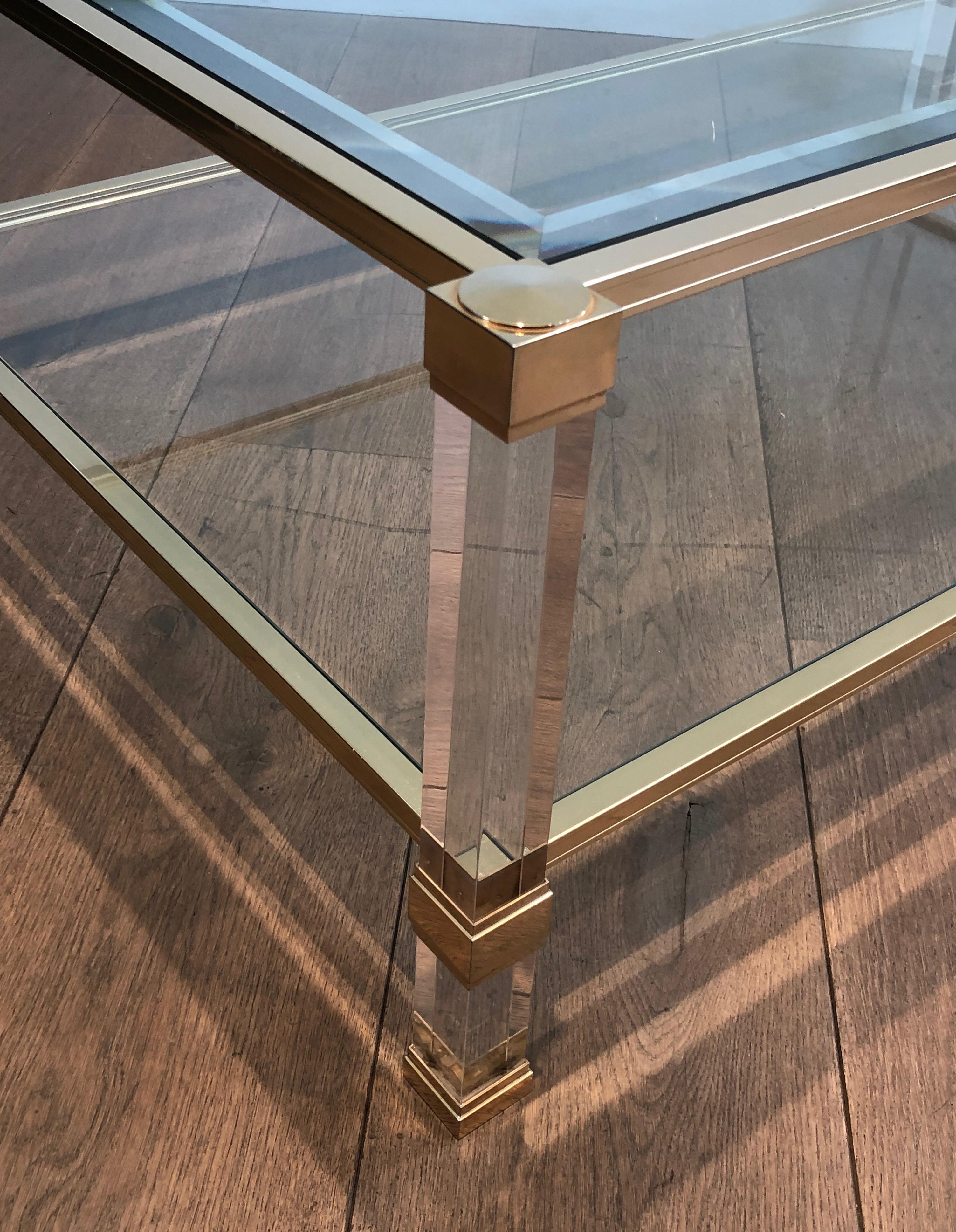 Large Lucite and Gilt Metal Coffee Table by Pierre Vandel 10