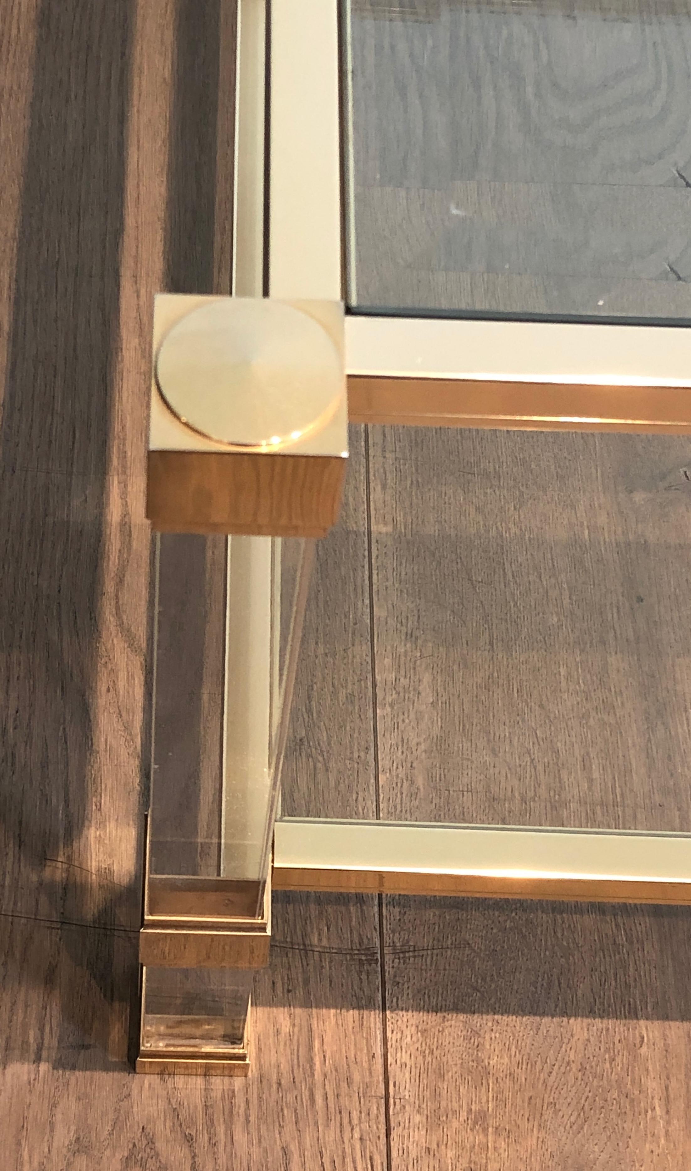 Large Lucite and Gilt Metal Coffee Table by Pierre Vandel 11