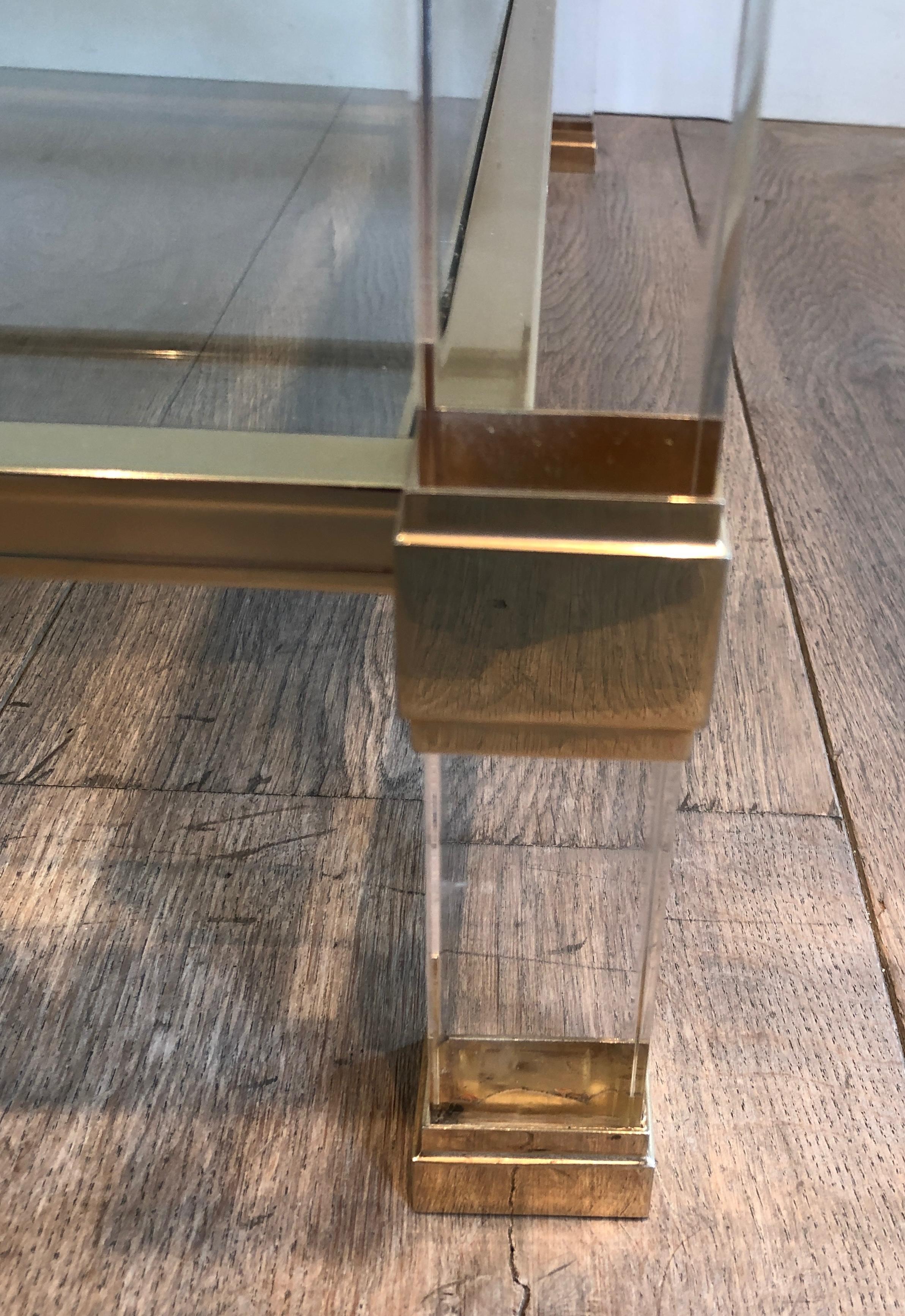 Large Lucite and Gilt Metal Coffee Table by Pierre Vandel 13