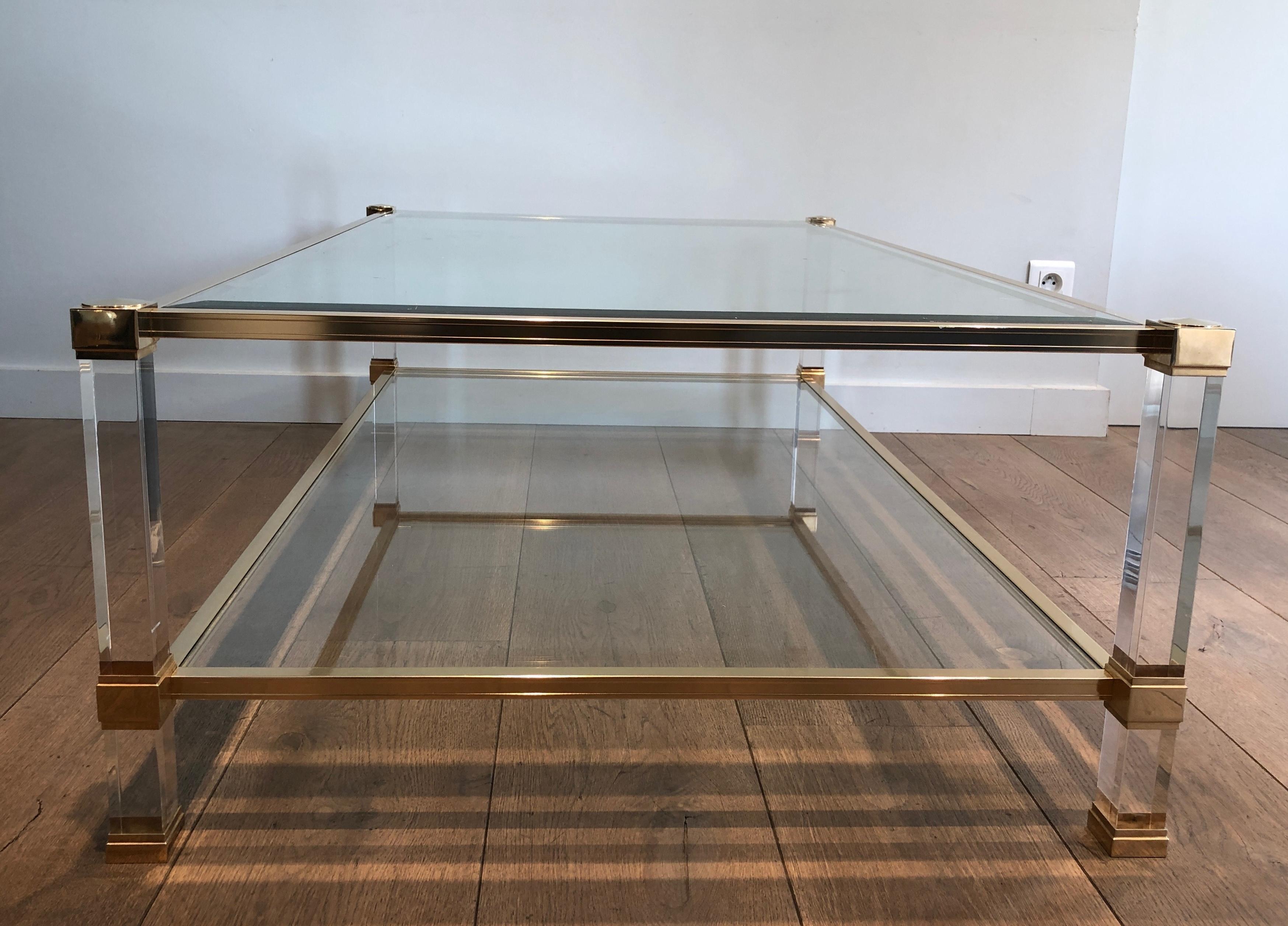 Large Lucite and Gilt Metal Coffee Table by Pierre Vandel 14