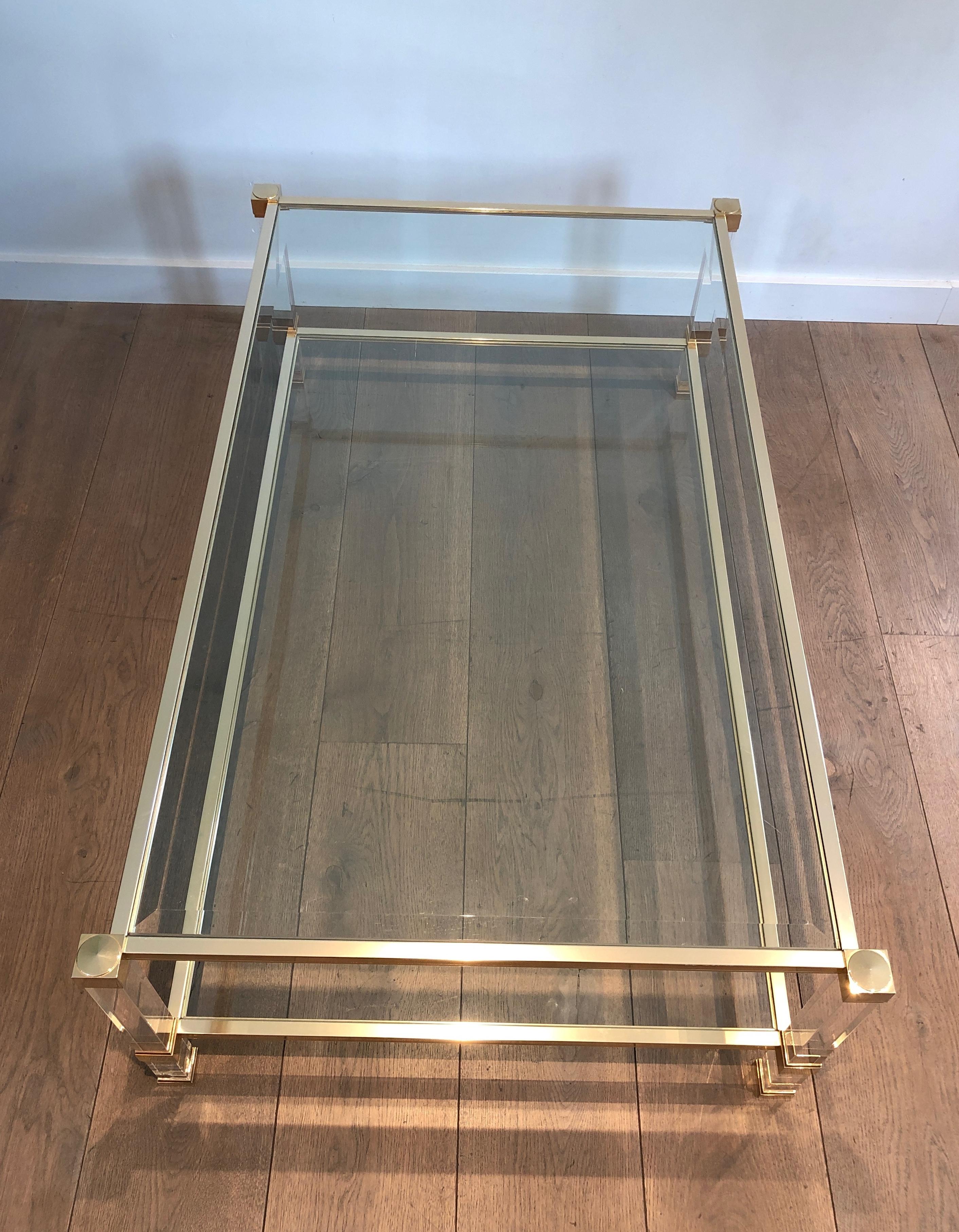 Late 20th Century Large Lucite and Gilt Metal Coffee Table by Pierre Vandel