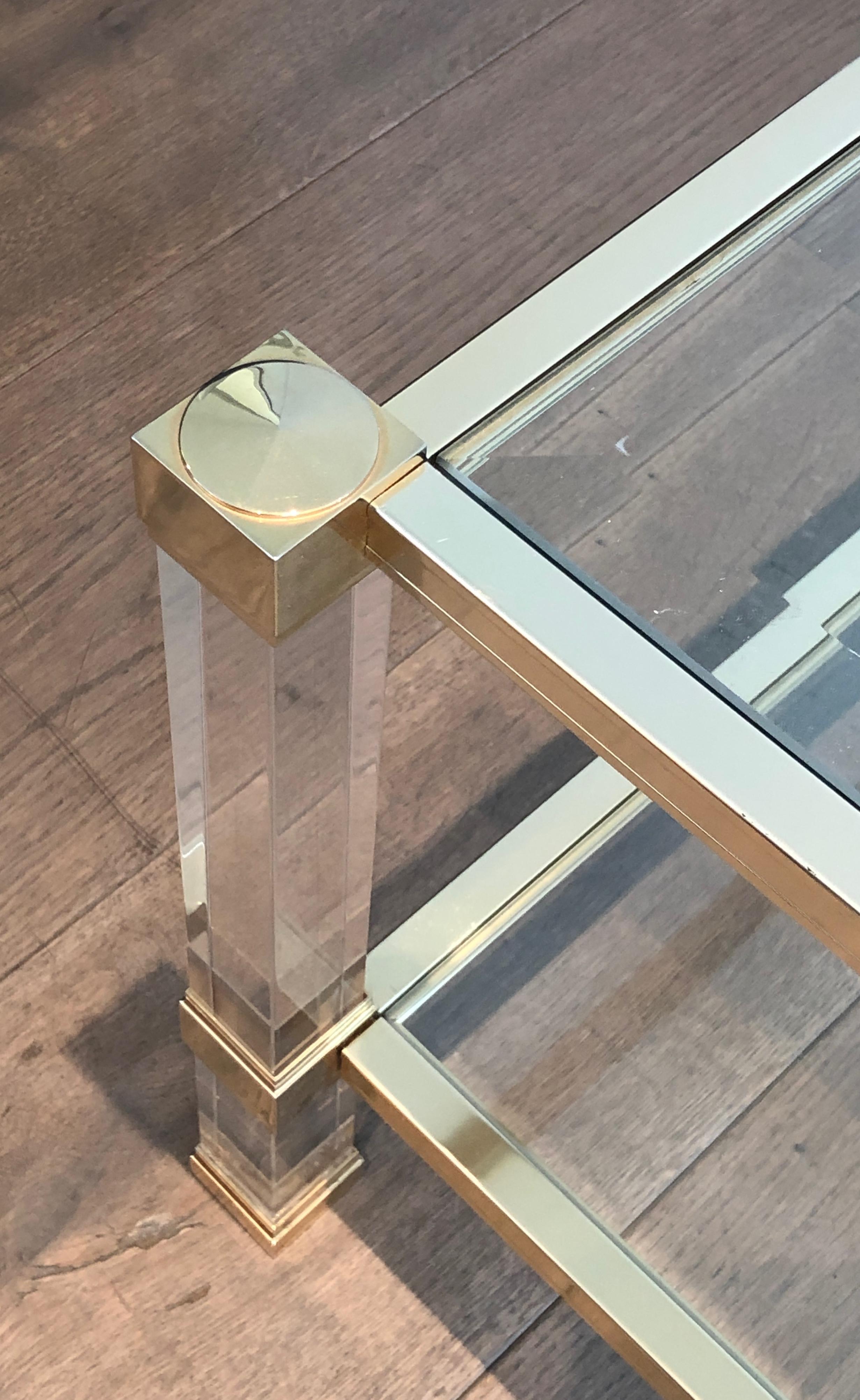Large Lucite and Gilt Metal Coffee Table by Pierre Vandel 2