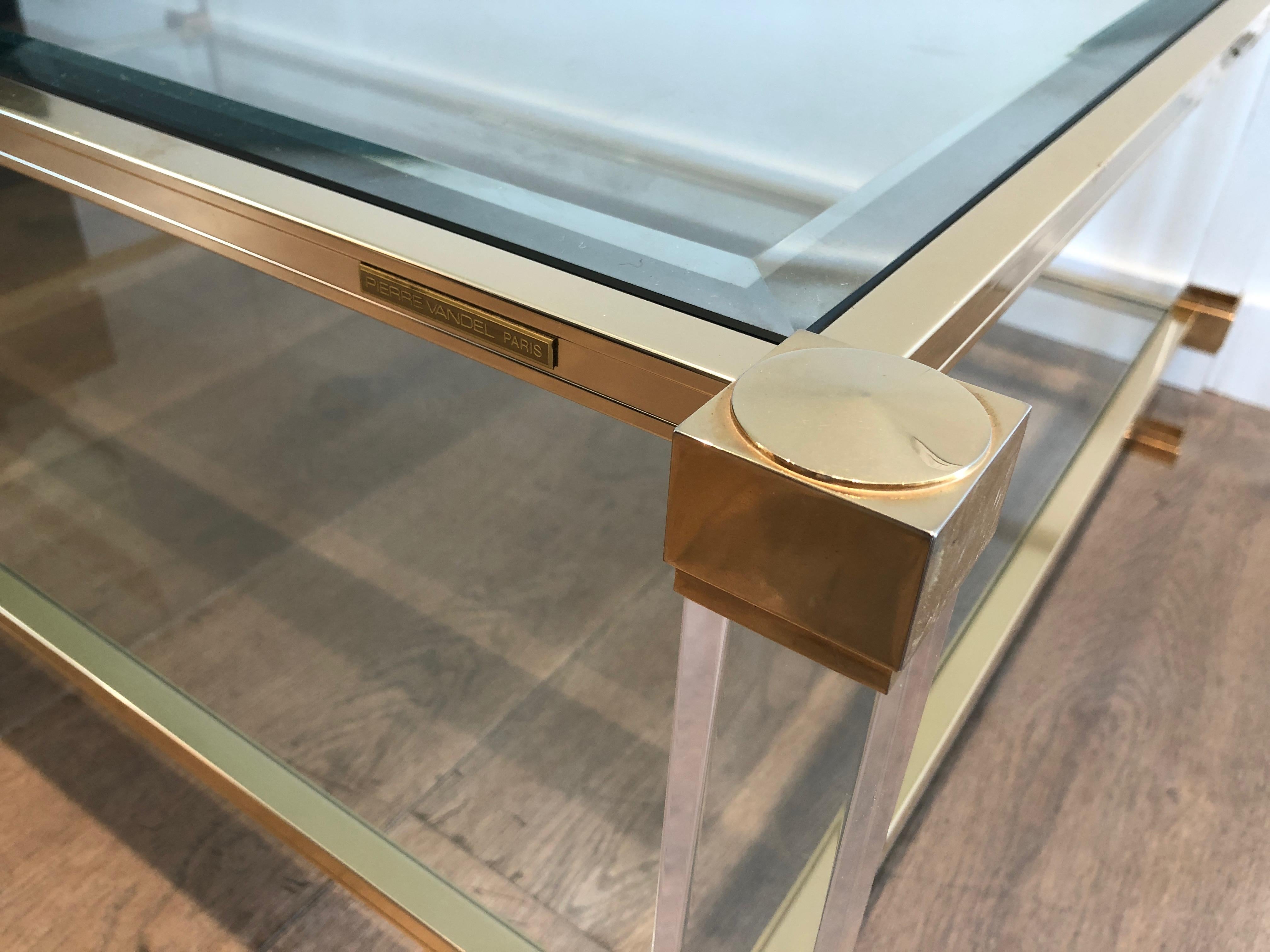 Large Lucite and Gilt Metal Coffee Table by Pierre Vandel 4
