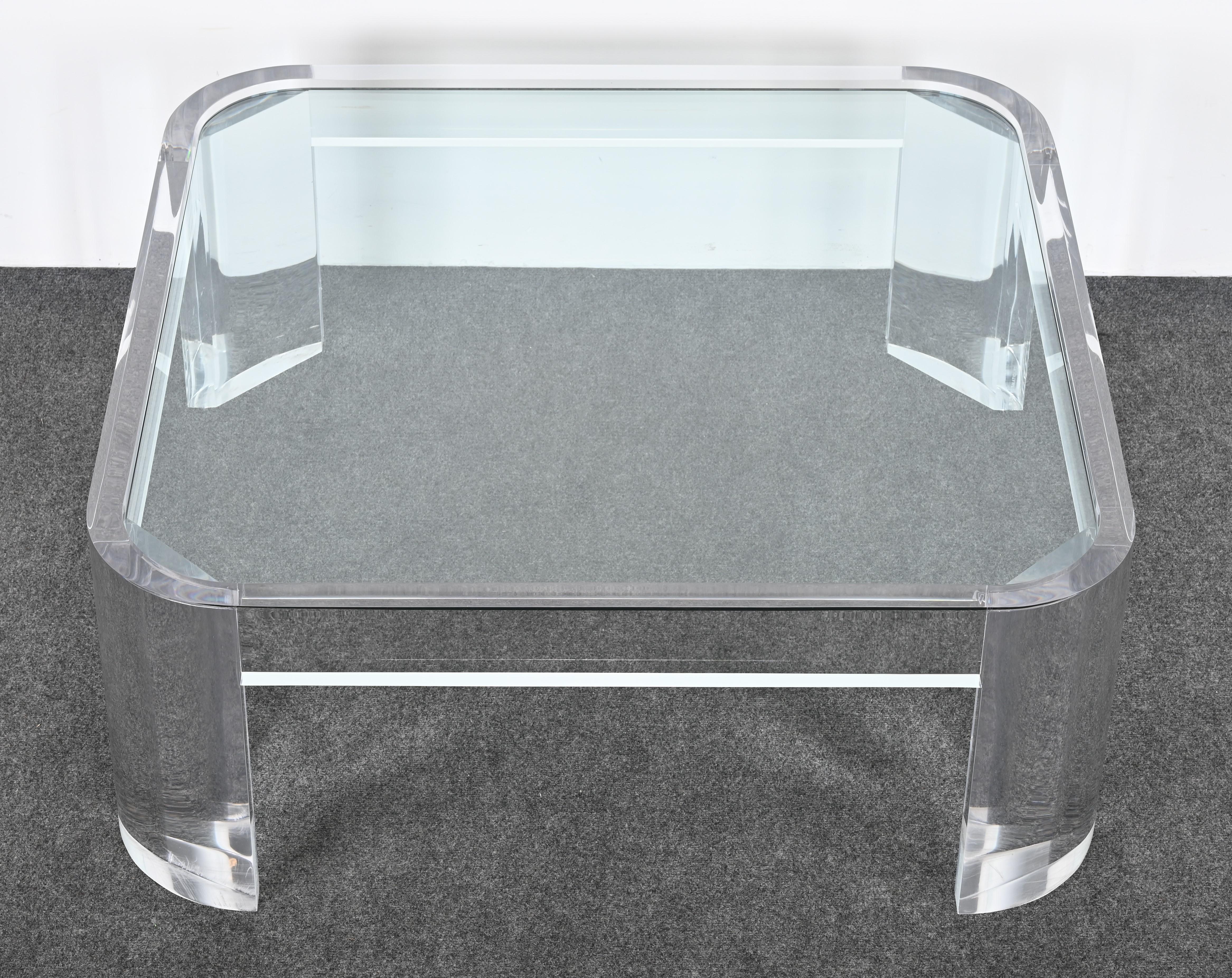 Large Lucite and Glass Coffee Table by Les Prismatiques, 1970s For Sale 5