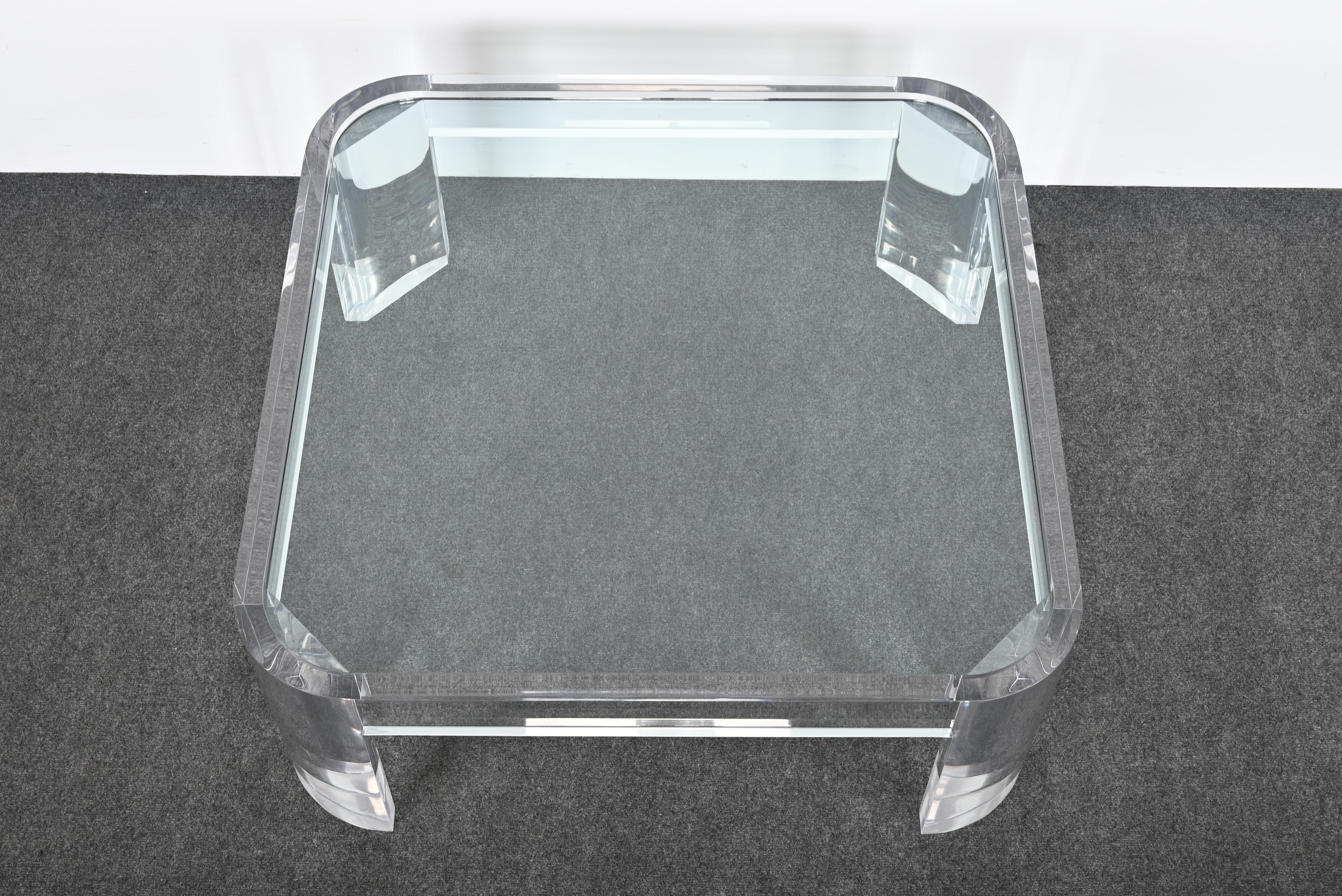 Large Lucite and Glass Coffee Table by Les Prismatiques, 1970s For Sale 6