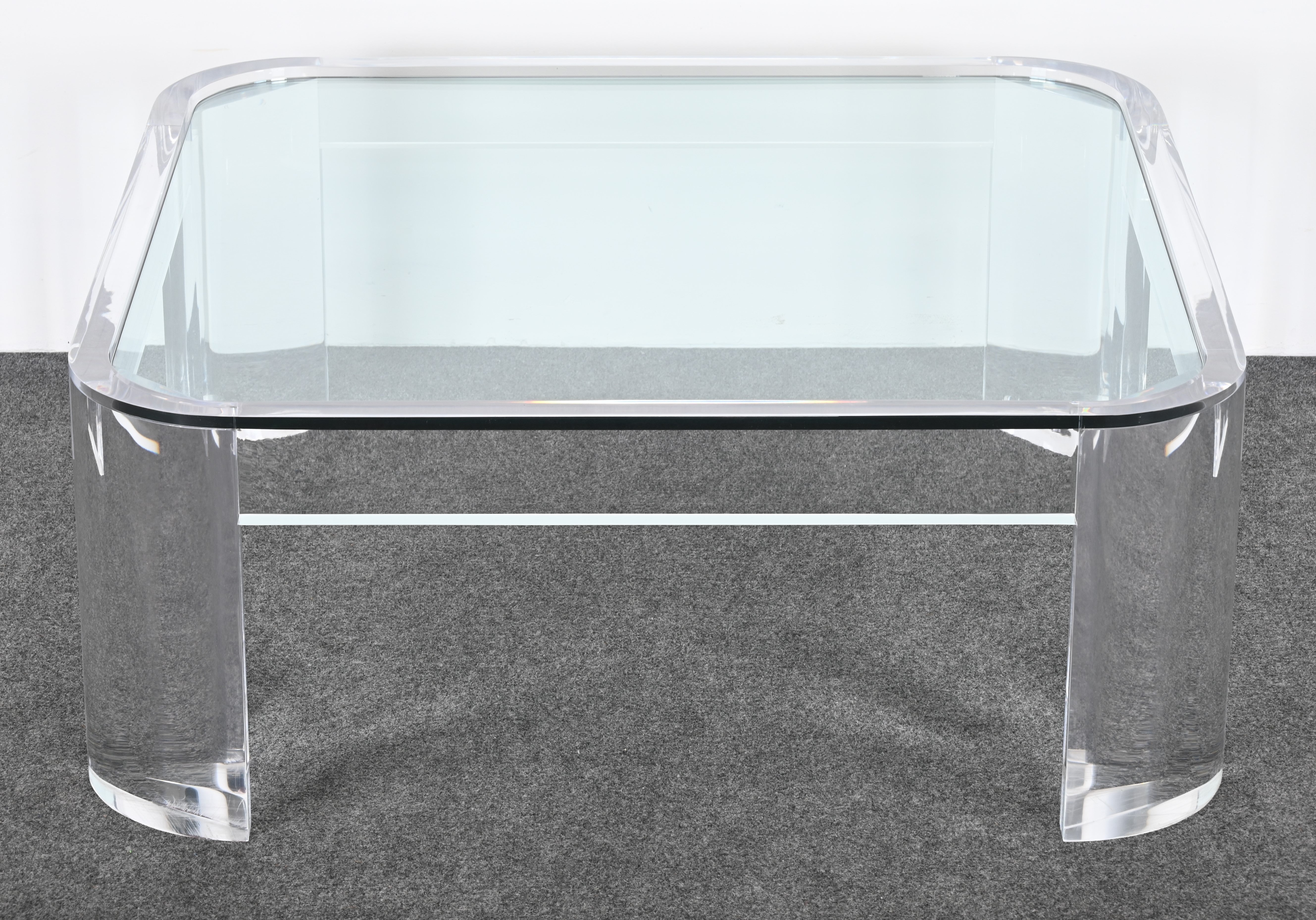 Large Lucite and Glass Coffee Table by Les Prismatiques, 1970s at 1stDibs