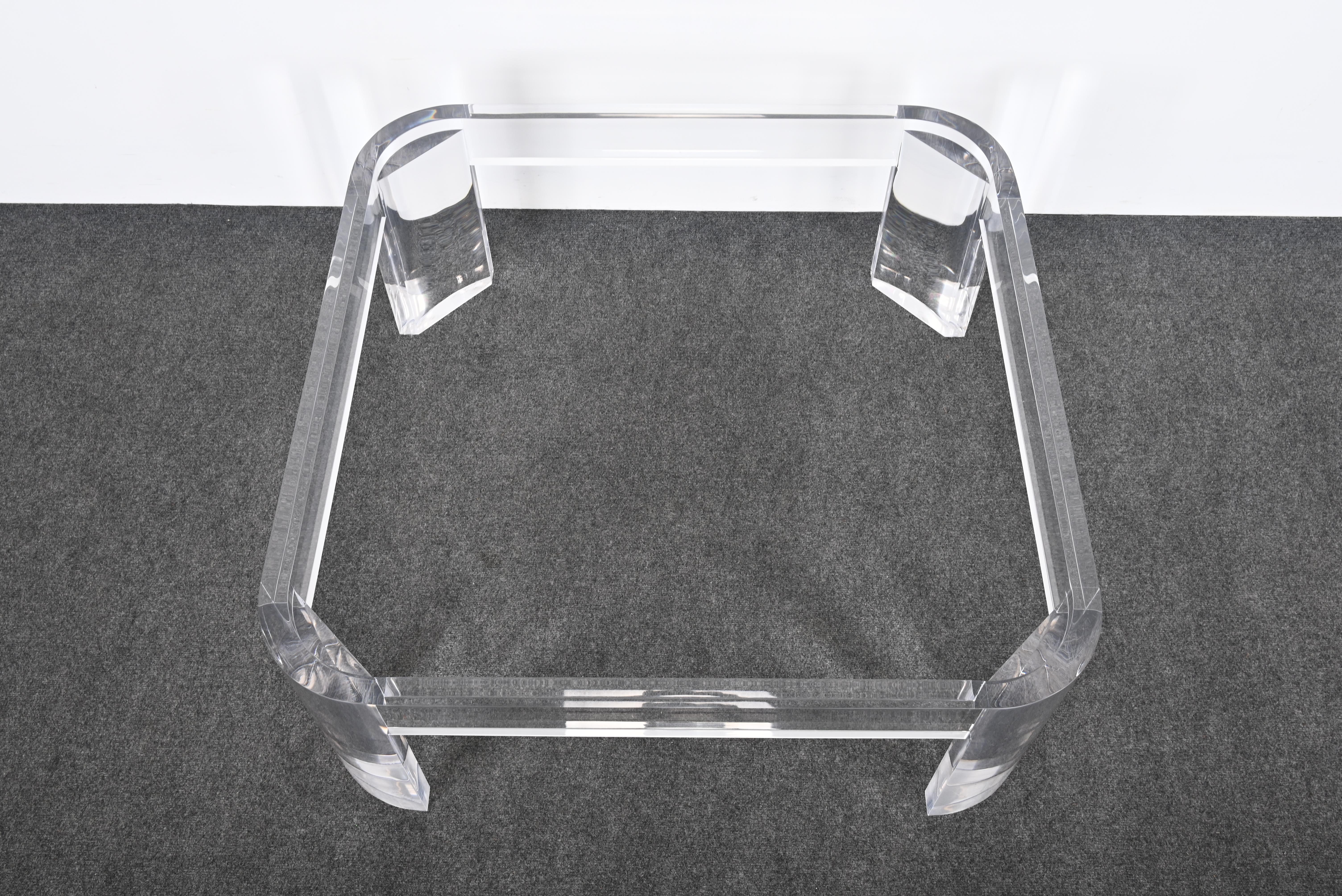 Large Lucite and Glass Coffee Table by Les Prismatiques, 1970s For Sale 1