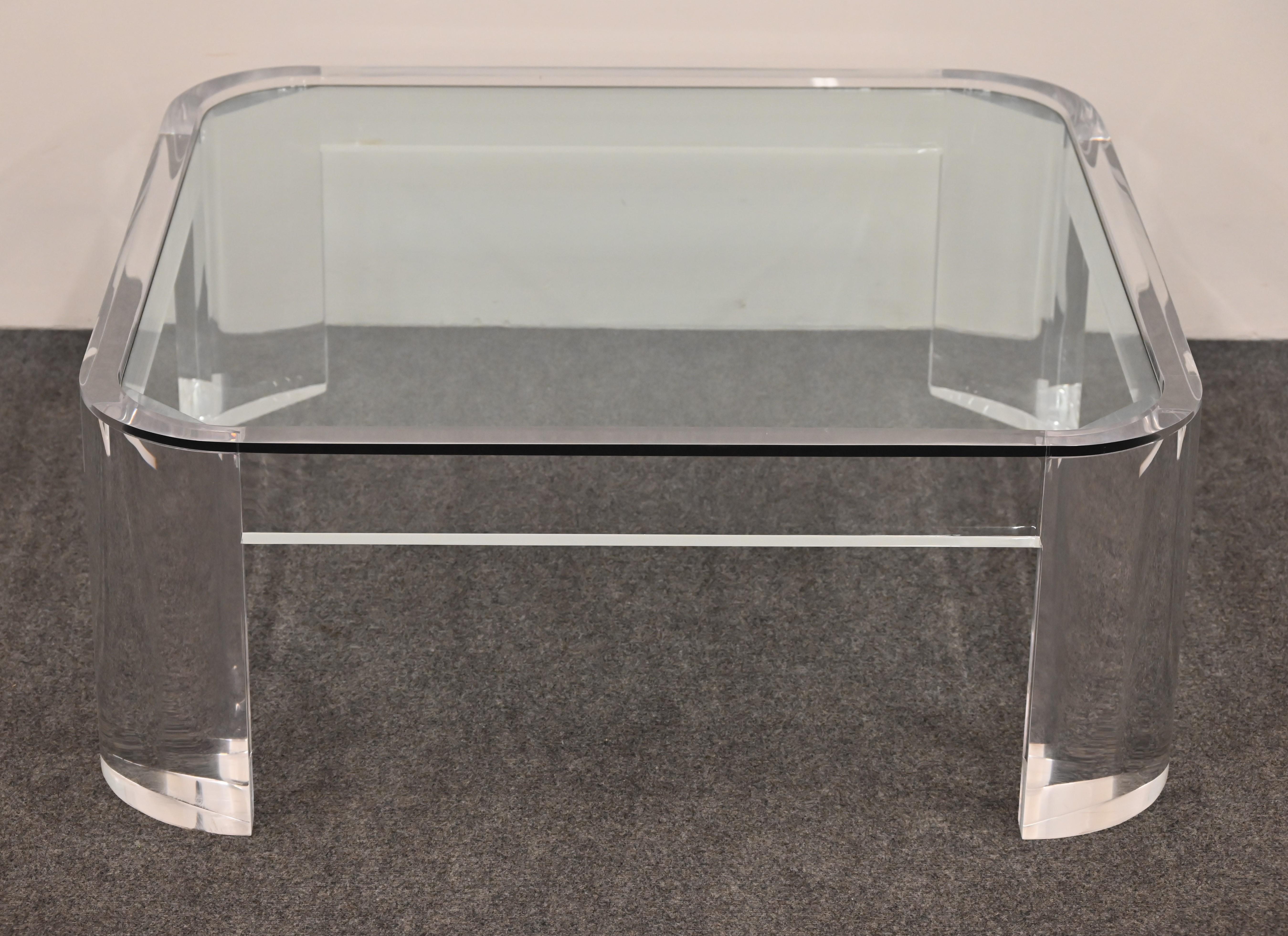 Large Lucite and Glass Coffee Table by Les Prismatiques, 1970s For Sale 3