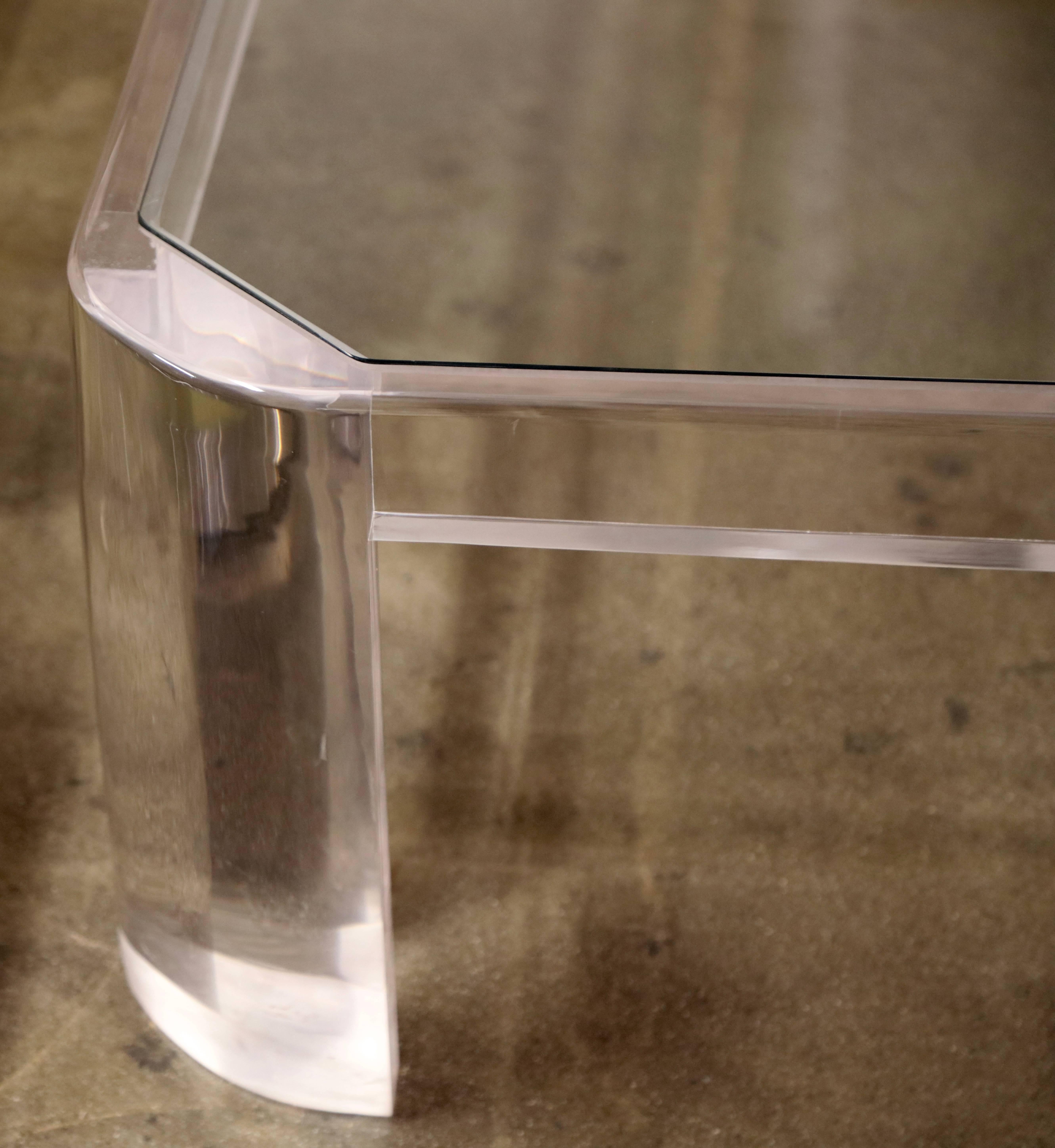 American Large Lucite and Glass Coffee Table Likely by Steve Chase