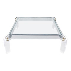 Large Lucite Base Square Glass Top Coffee Table