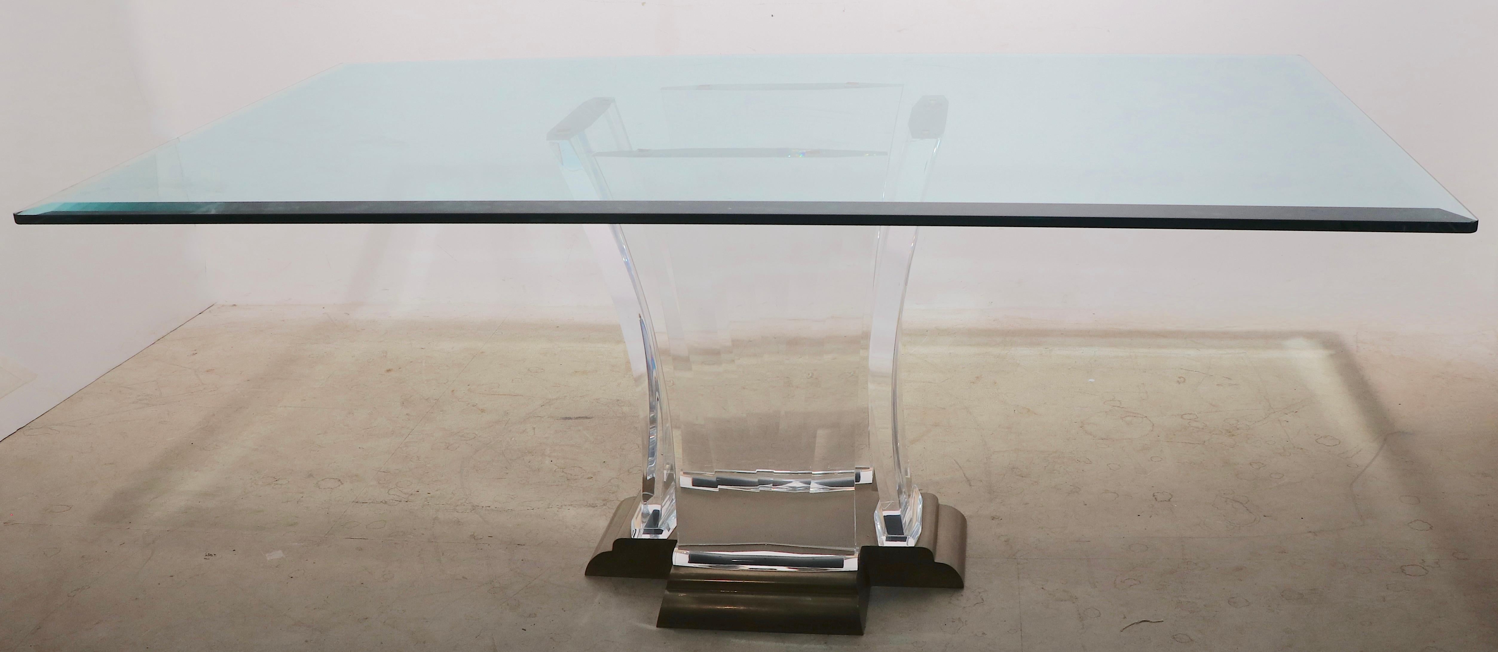 Large Lucite Brass and Glass Dining Table by Jeffery Bigelow, Circa 1980's 4