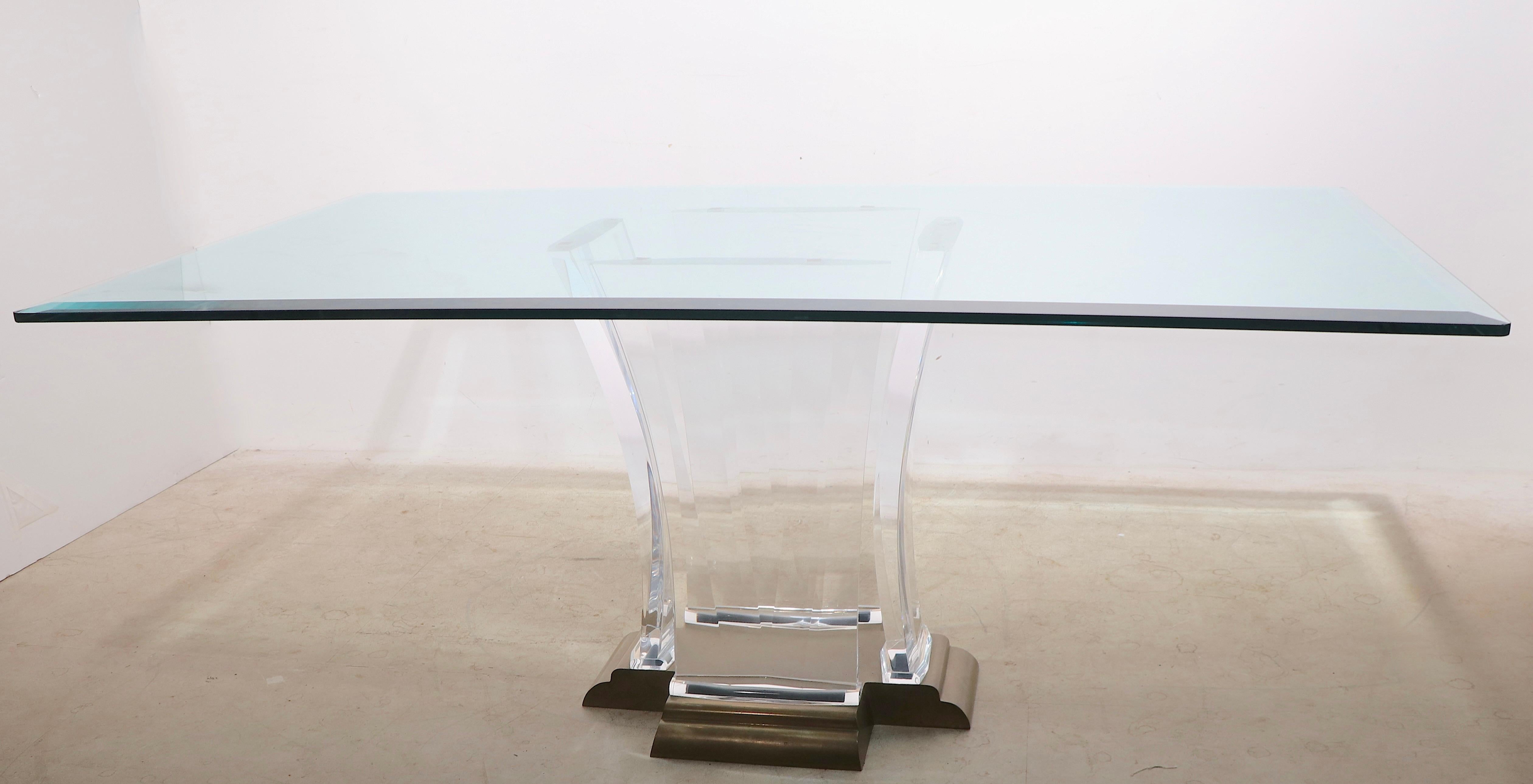 Large Lucite Brass and Glass Dining Table by Jeffery Bigelow, Circa 1980's 5