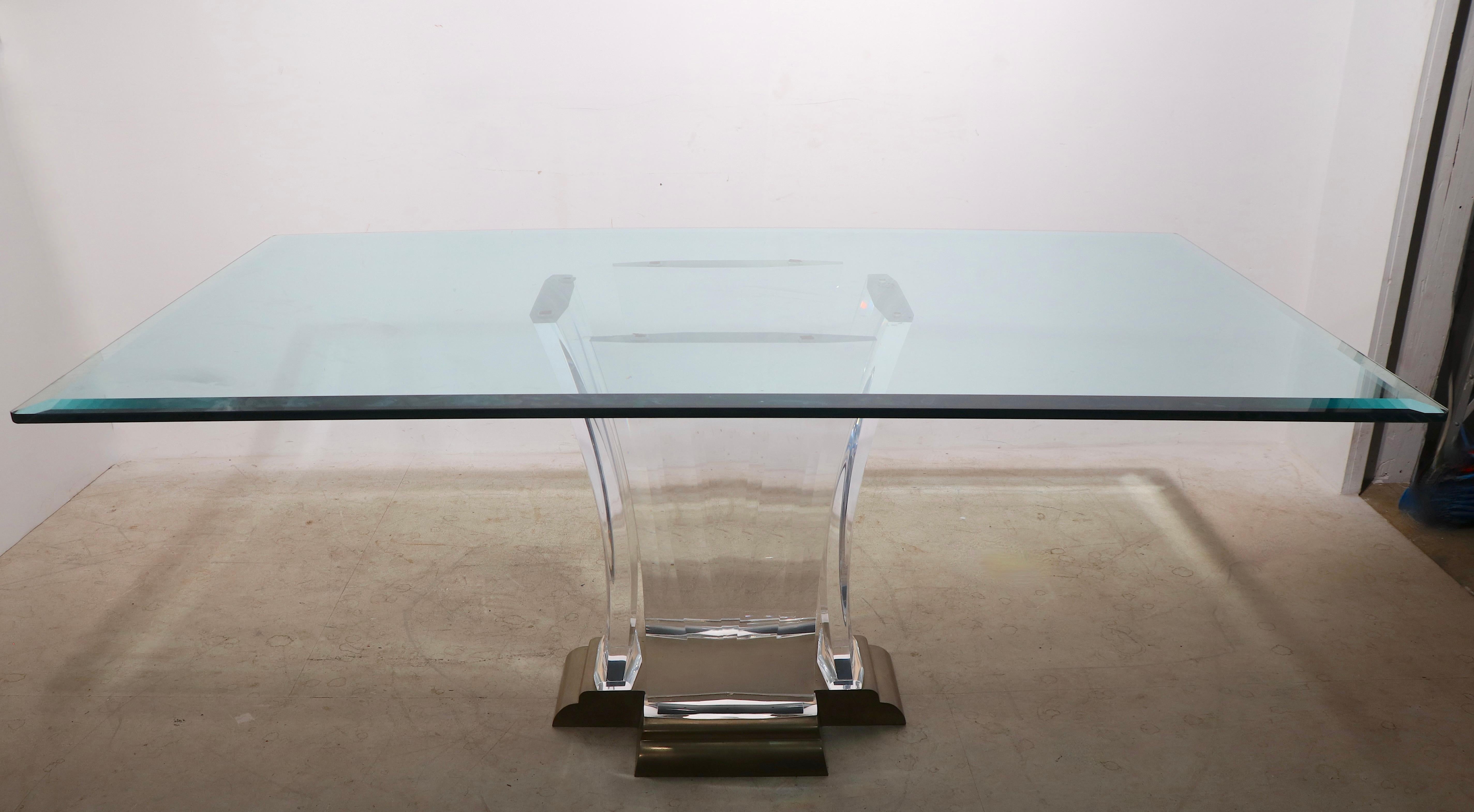 Large Lucite Brass and Glass Dining Table by Jeffery Bigelow, Circa 1980's 6