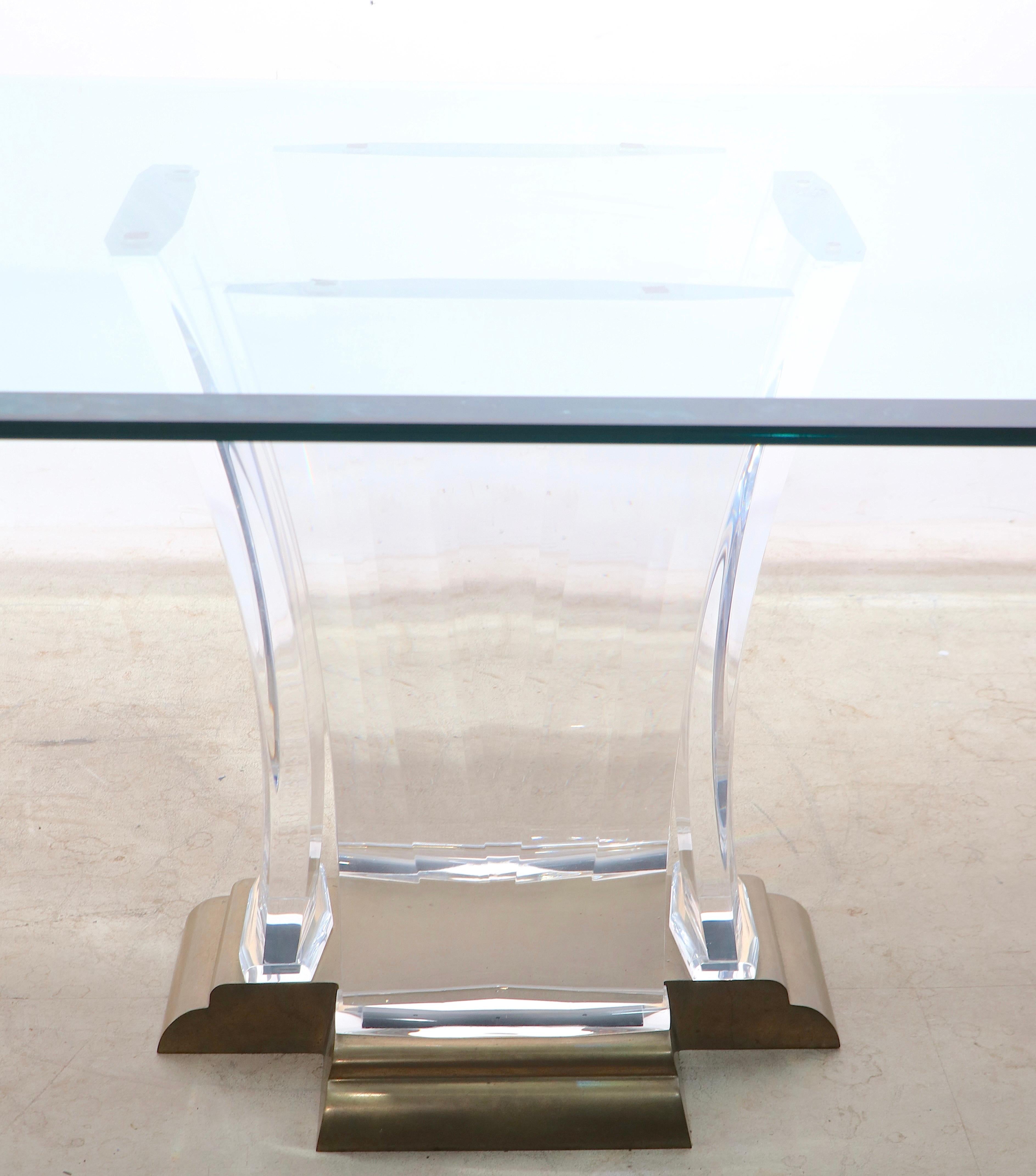 Large Lucite Brass and Glass Dining Table by Jeffery Bigelow, Circa 1980's 7