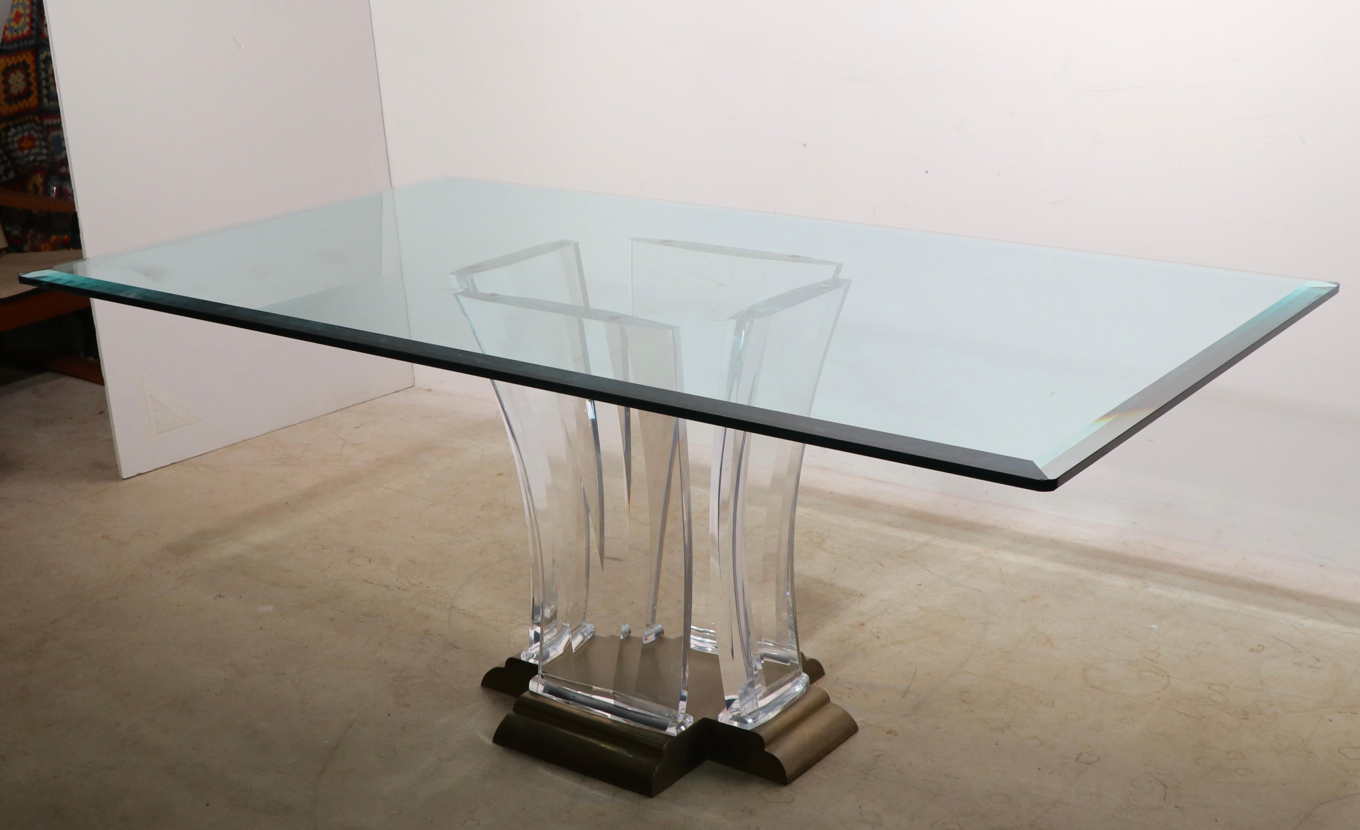Large Lucite Brass and Glass Dining Table by Jeffery Bigelow, Circa 1980's 12
