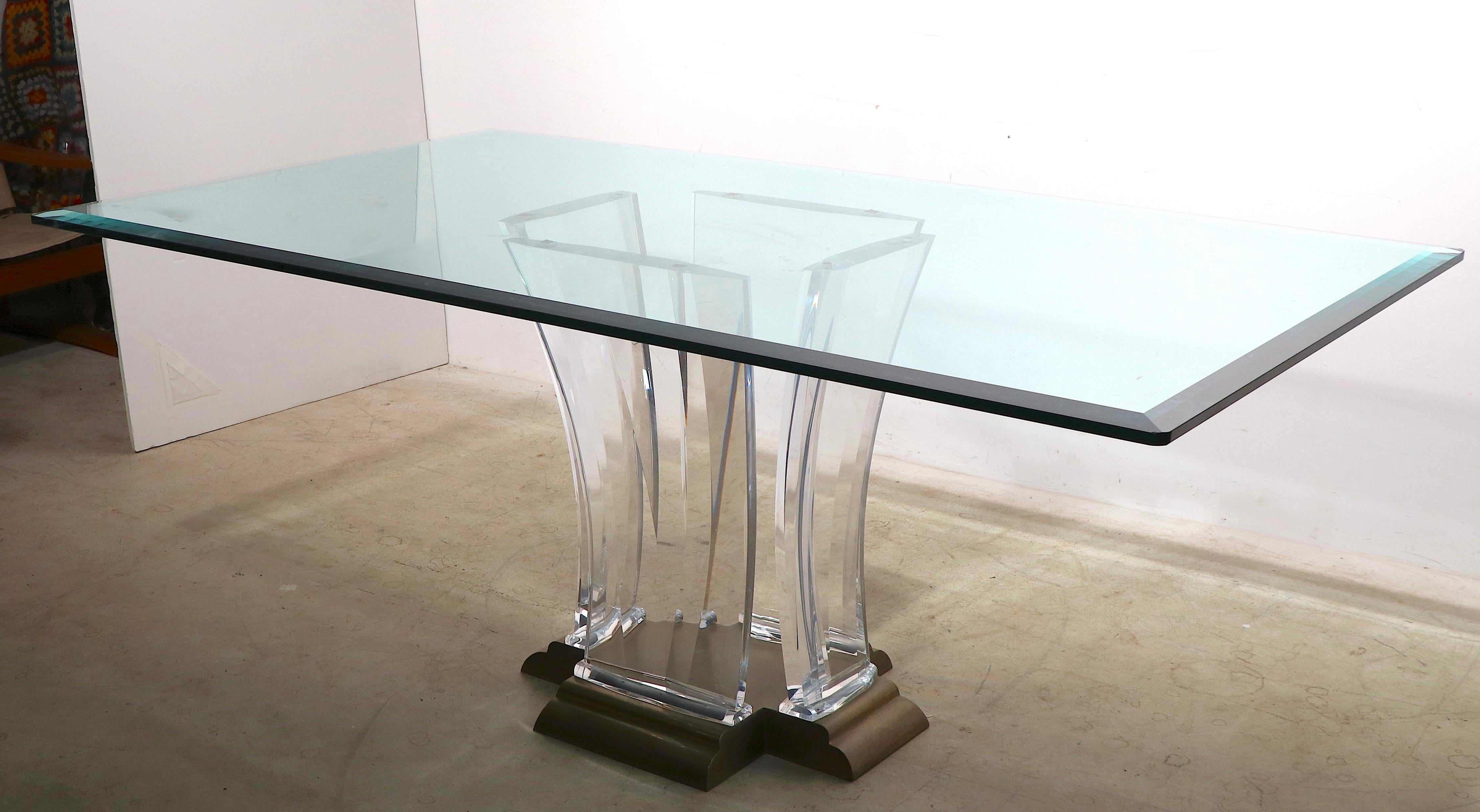Large Lucite Brass and Glass Dining Table by Jeffery Bigelow, Circa 1980's 13