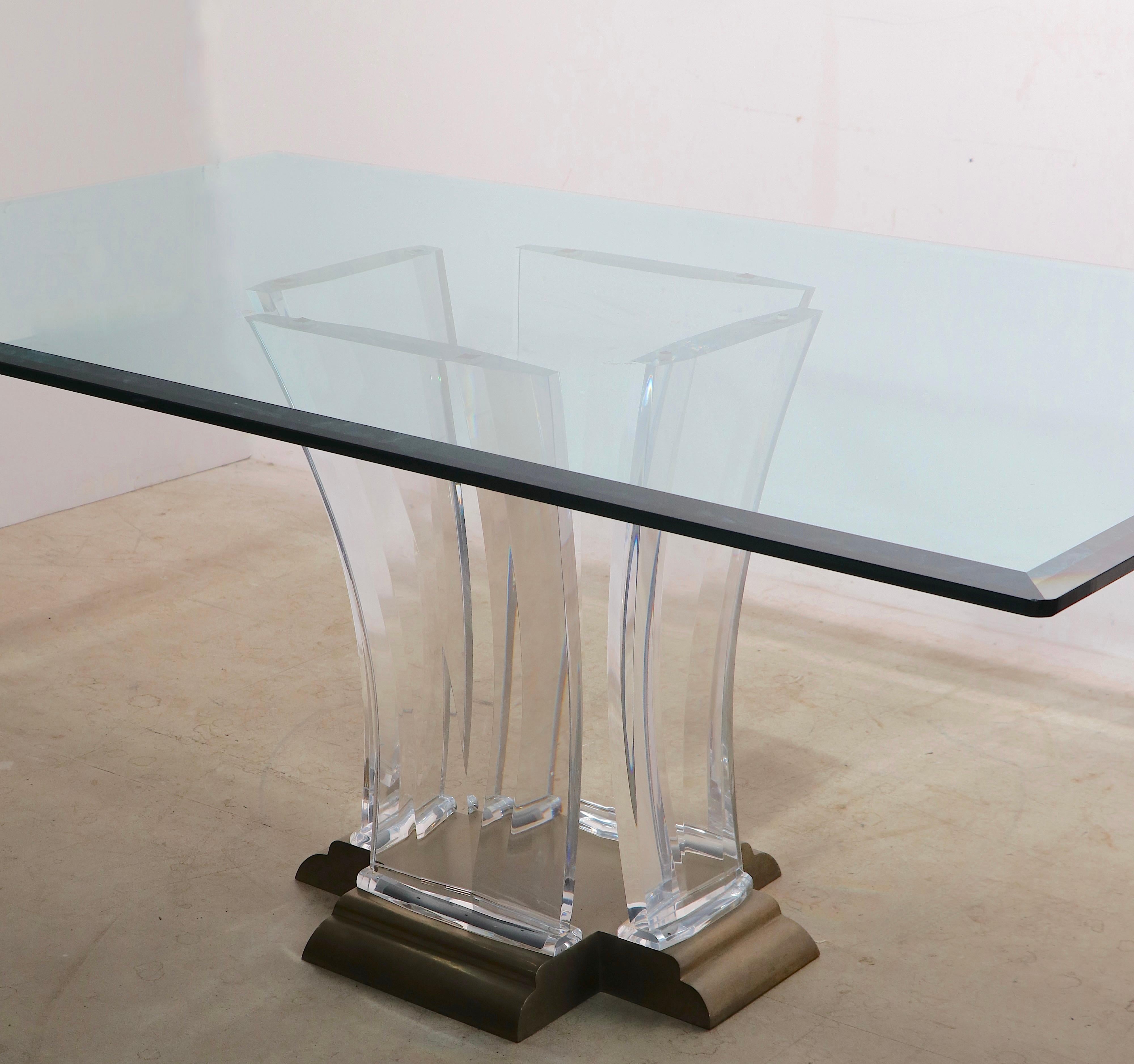 Large Lucite Brass and Glass Dining Table by Jeffery Bigelow, Circa 1980's 14