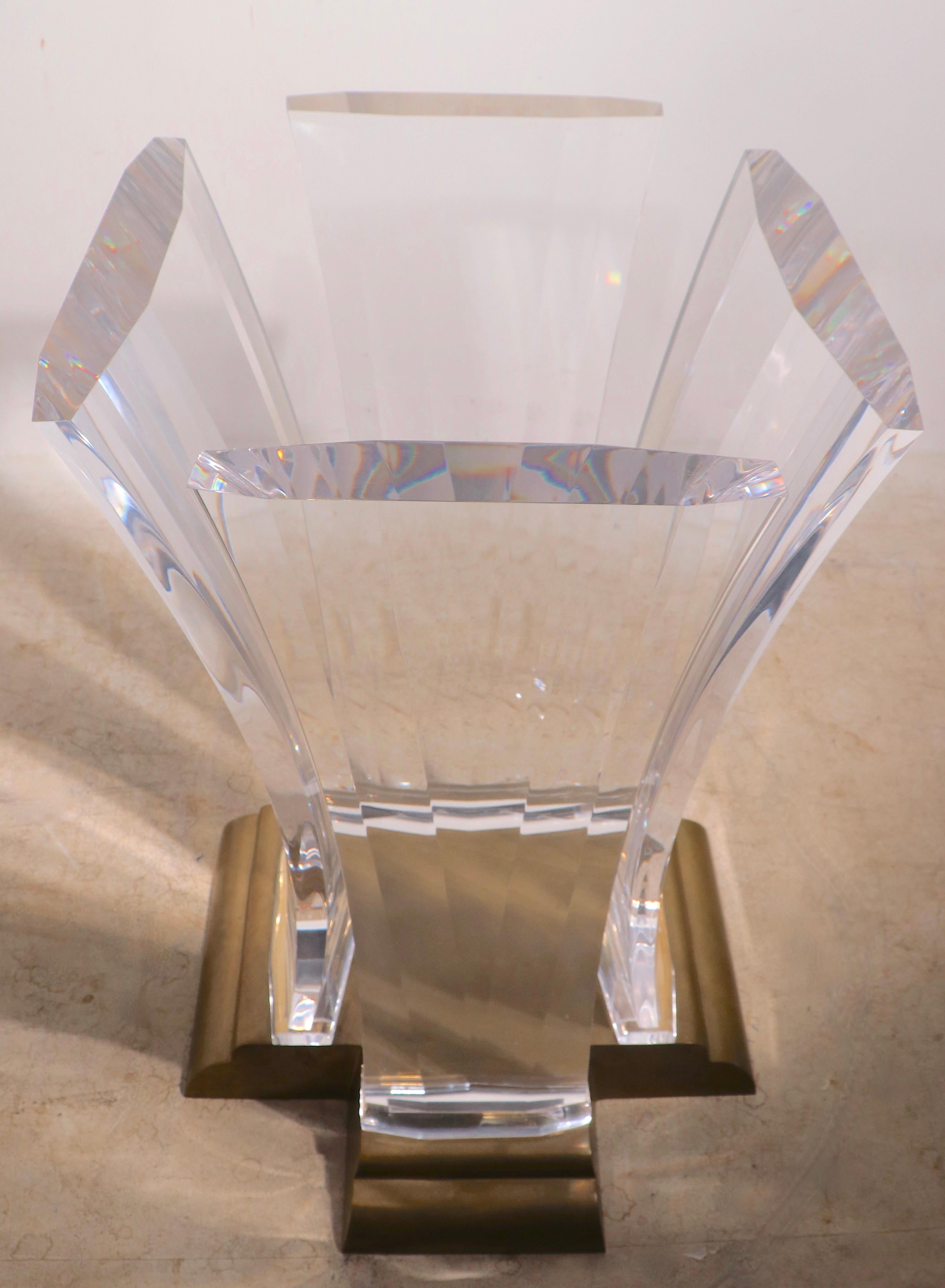 Hollywood Regency Large Lucite Brass and Glass Dining Table by Jeffery Bigelow, Circa 1980's