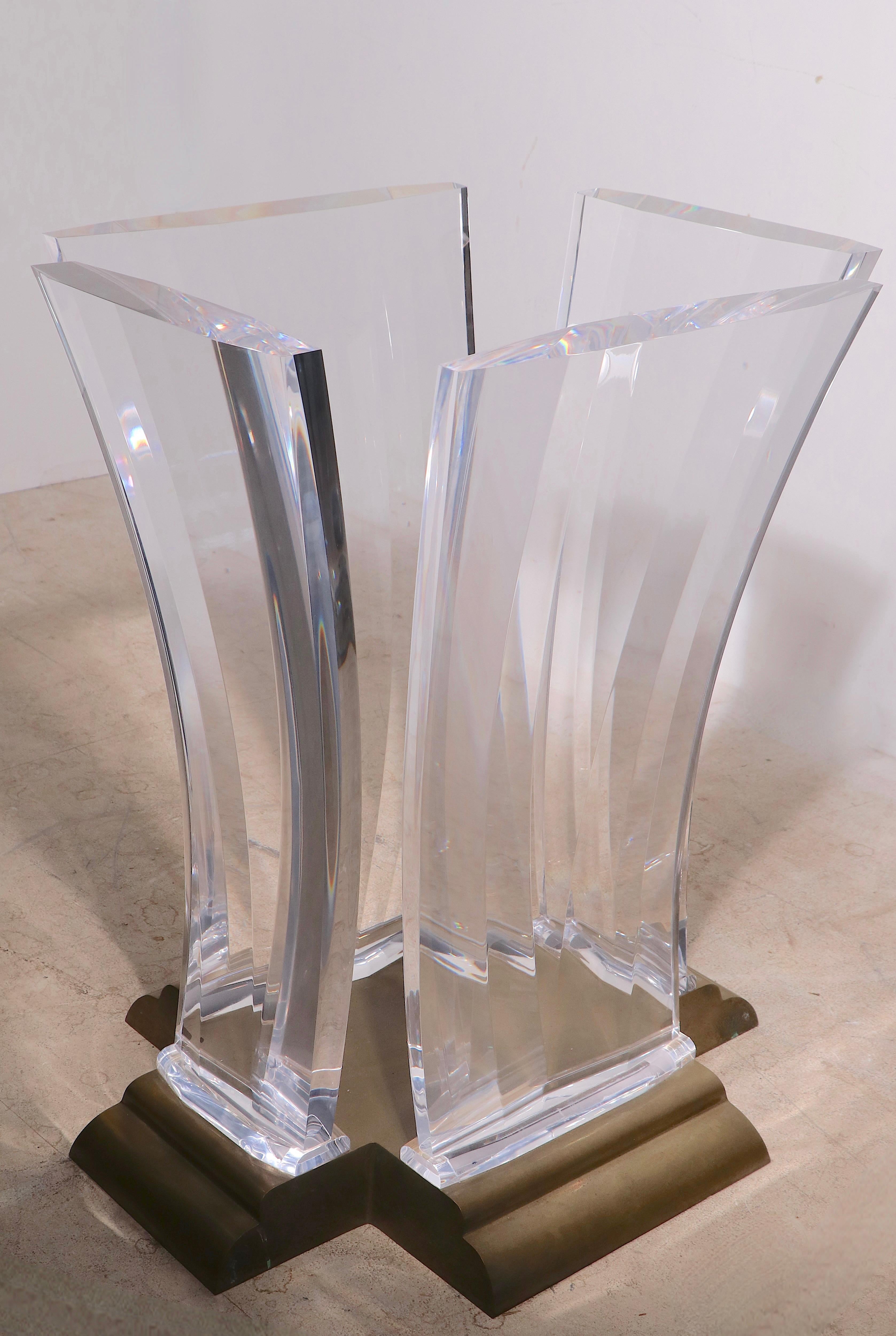 20th Century Large Lucite Brass and Glass Dining Table by Jeffery Bigelow, Circa 1980's