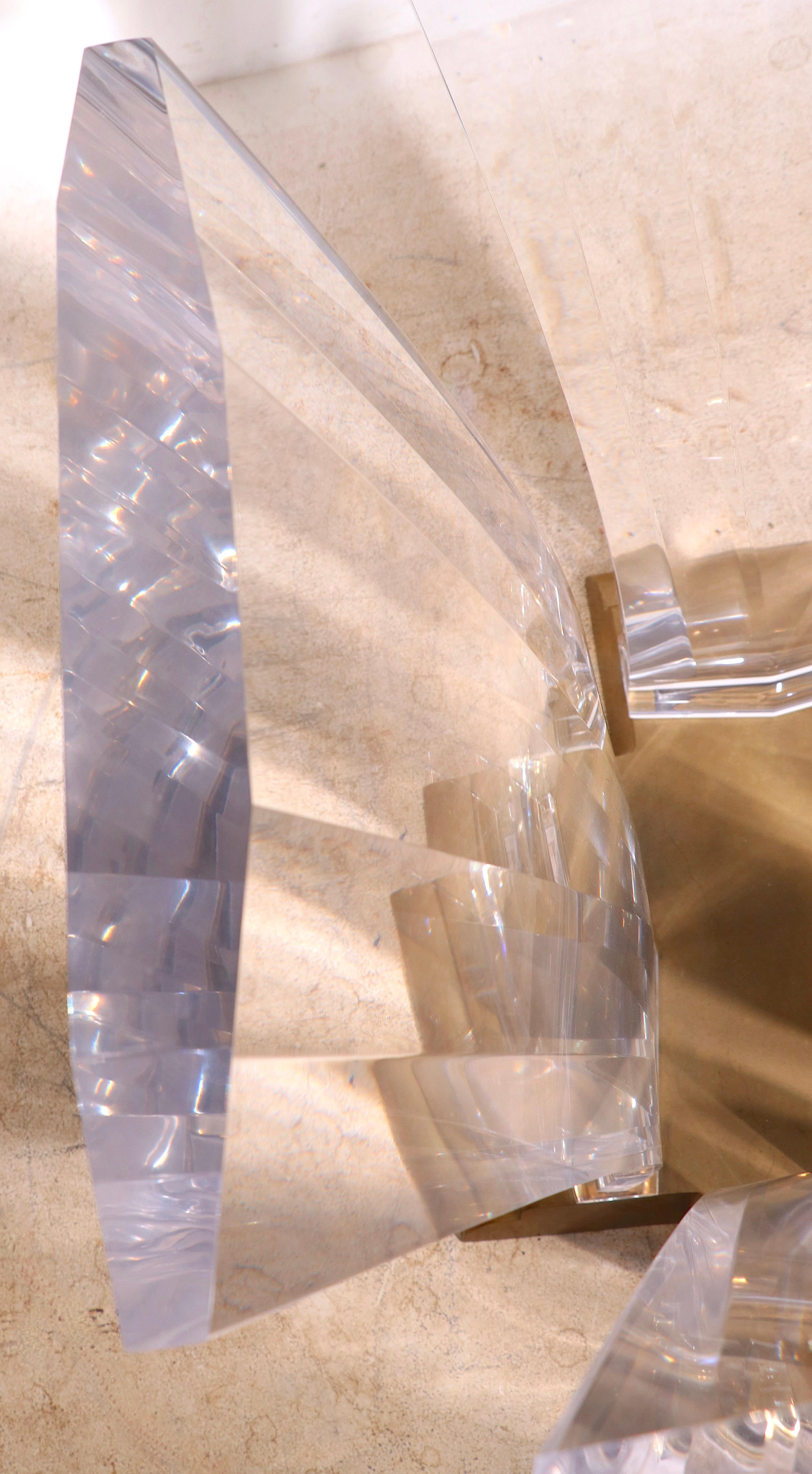 Large Lucite Brass and Glass Dining Table by Jeffery Bigelow, Circa 1980's 1