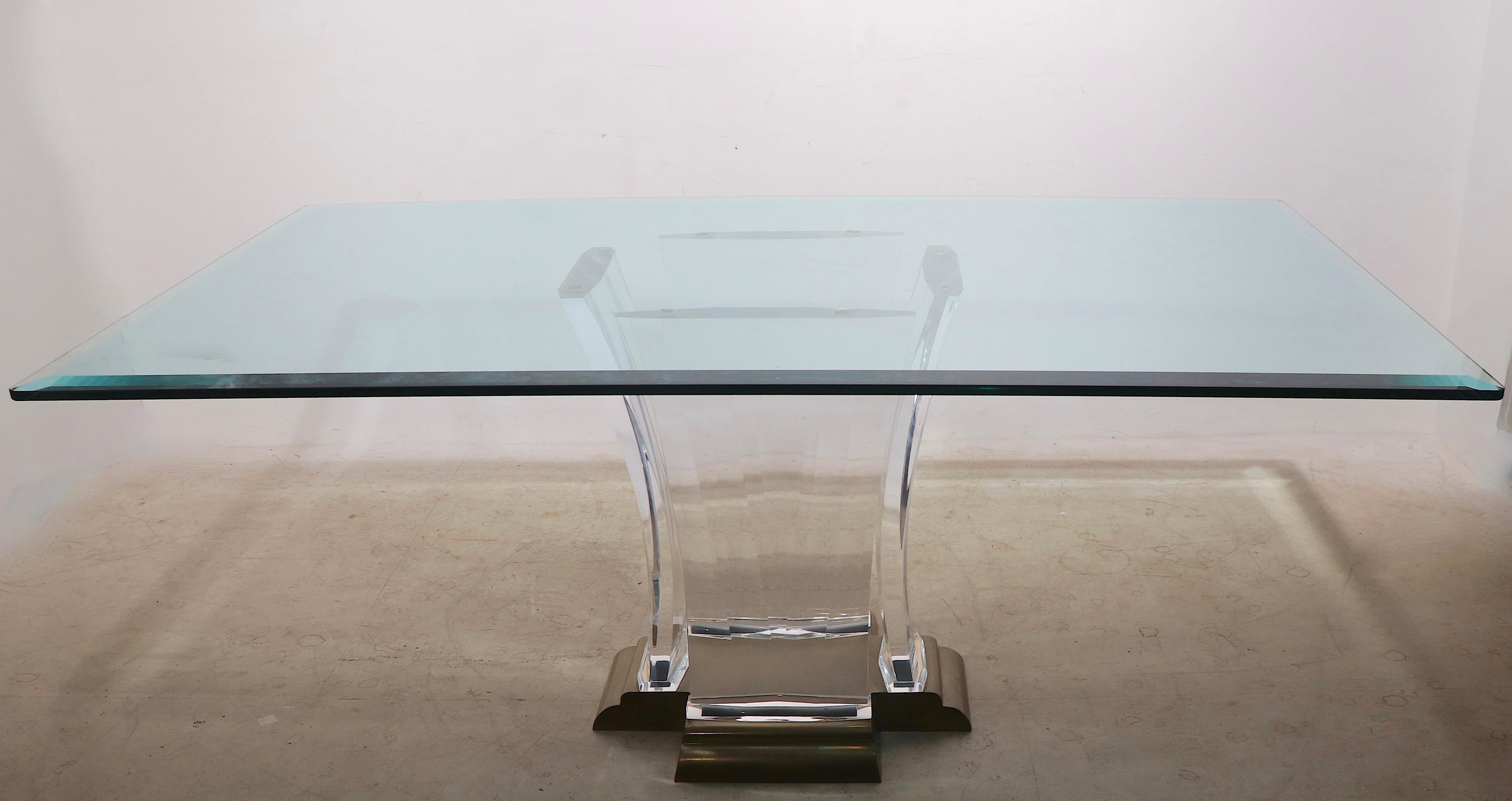 Large Lucite Brass and Glass Dining Table by Jeffery Bigelow, Circa 1980's 3